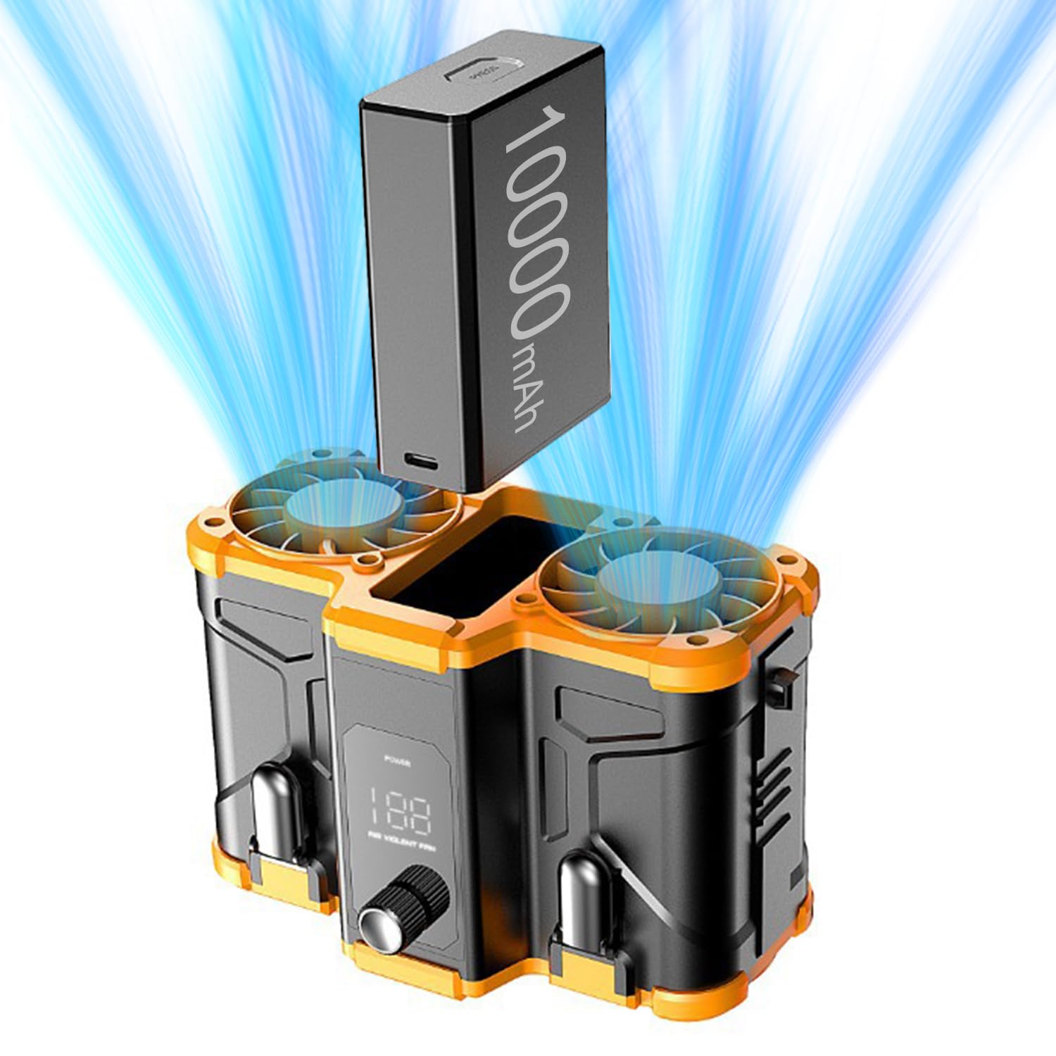 「電池の取り外し可・150段階調節」 MACOLAUDER 腰掛け扇風機 10000mAh大容量 最長25時間動作 クリップ扇風機 ベルトファン ウエストクーラー 超強風 usb充電＆逆充電 登山 通勤 通学 照明 両手解放 (オレンジ/10000mAh-