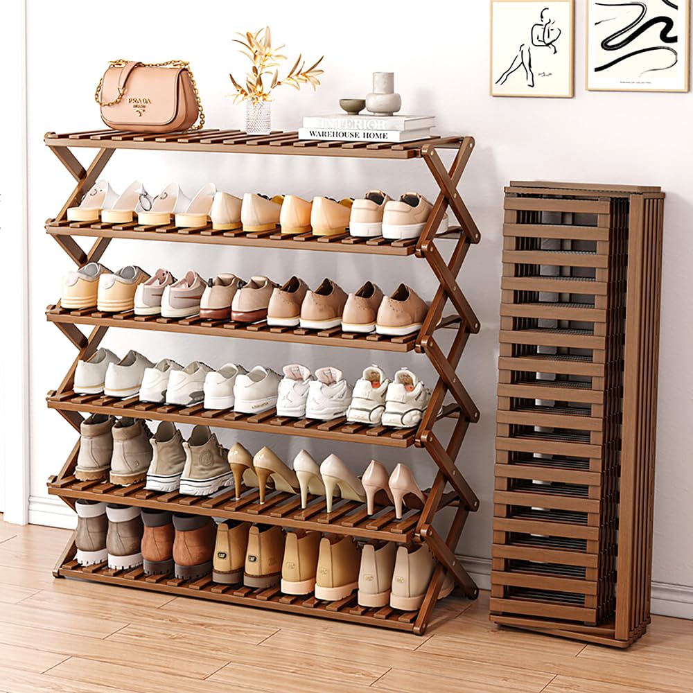 Fuyutu シューズラック 折りたたみ スリム 省スペース 3段/4段/5段/6段 天然竹製 完成品 幅50/70/101cm..