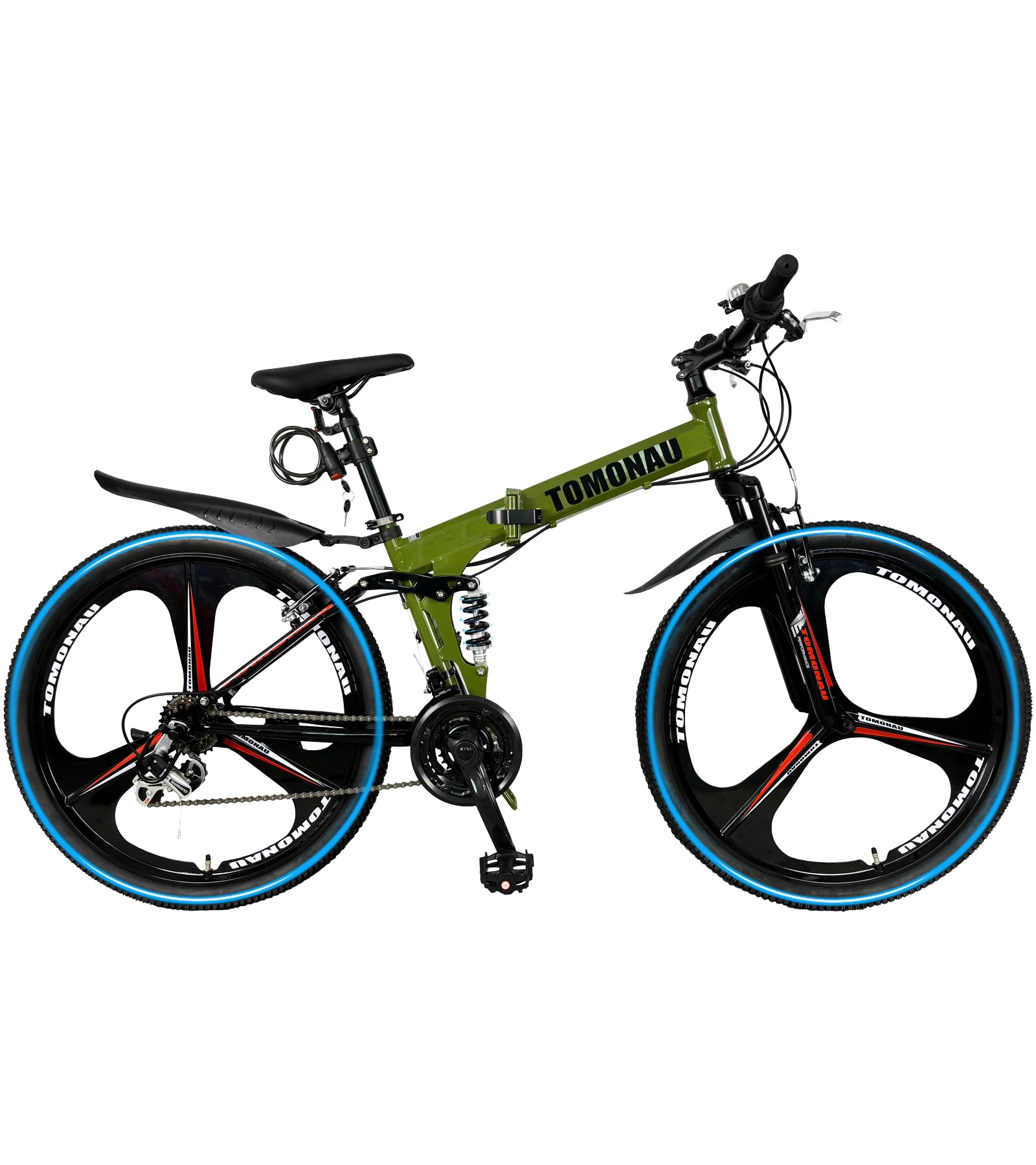 TOMONAU 折りたたみ自転車 26インチ自転車 3本スポーク一体型ホイール 折り畳み自転車 折りたたみ式マウンテンバイク Wサスペンション搭載 18段変速