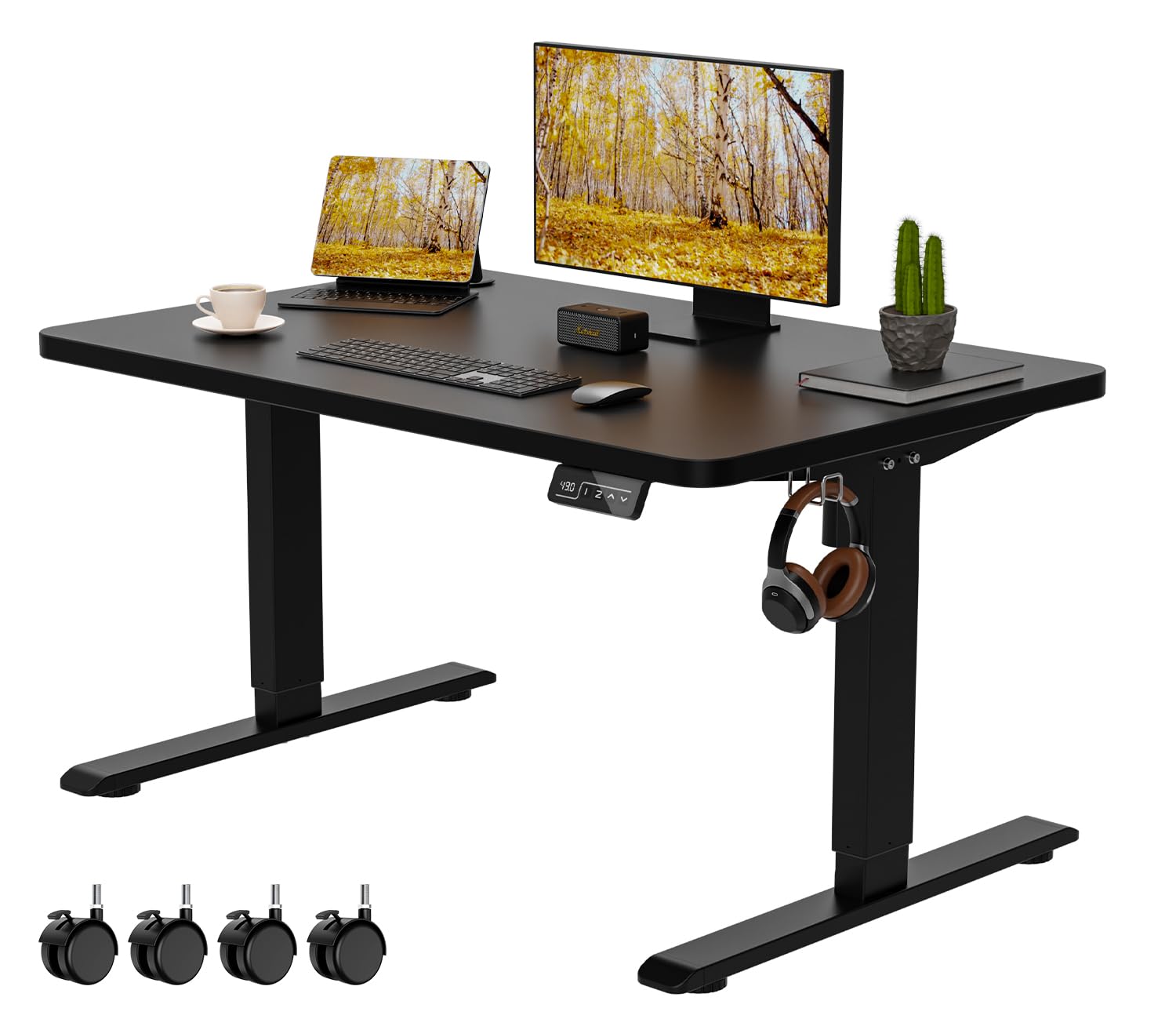 Anovara 昇降デスク 電動 昇降式デスク ローデスク 幅100cm 奥行60cm 高さ48-72cm 昇降式テーブル 上下昇降デスク キャスター付き ローテーブル 高さメモリー機能 障害検知 静音 (黒色, 100cm)