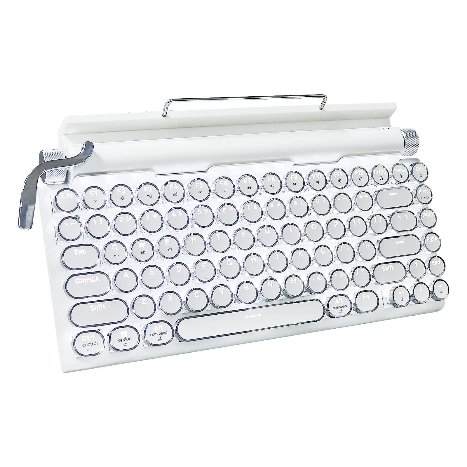 OUSEITECH タイプライター型 メカニカルキーボード 青軸 LEDバックライト ホットスワップ対応 83キー防衝突 BT5.0 ワイヤレス スタンド一体型 Windows/Mac/Android/IOS/LINUX/VISTA対応 レトロなデザイン