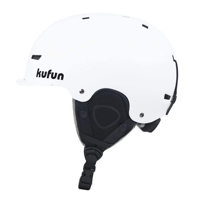 kufun スキー ヘルメット スノーボード キッズ スノボ ヘルメット バイザー 子供 大人 メンズ ジュニア レディース ダイヤルサイズ調整可 (ホワイト, L(58-61CM))