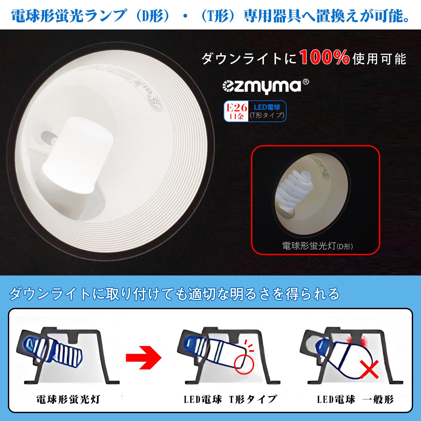 LED電球 E26 T形 100W形相当 昼光色 1200lm 高輝度 全方向 断熱材施工器具（ダウンライト）対応 リビング キッチン 洗面所 寝室 玄関 トイレ 浴室 台所 廊下照明 EFD15・EFD25形電球型蛍光灯代替推奨 ledライト PSE認証 konanonline-10352751 湖南オンライン サンプル画像3