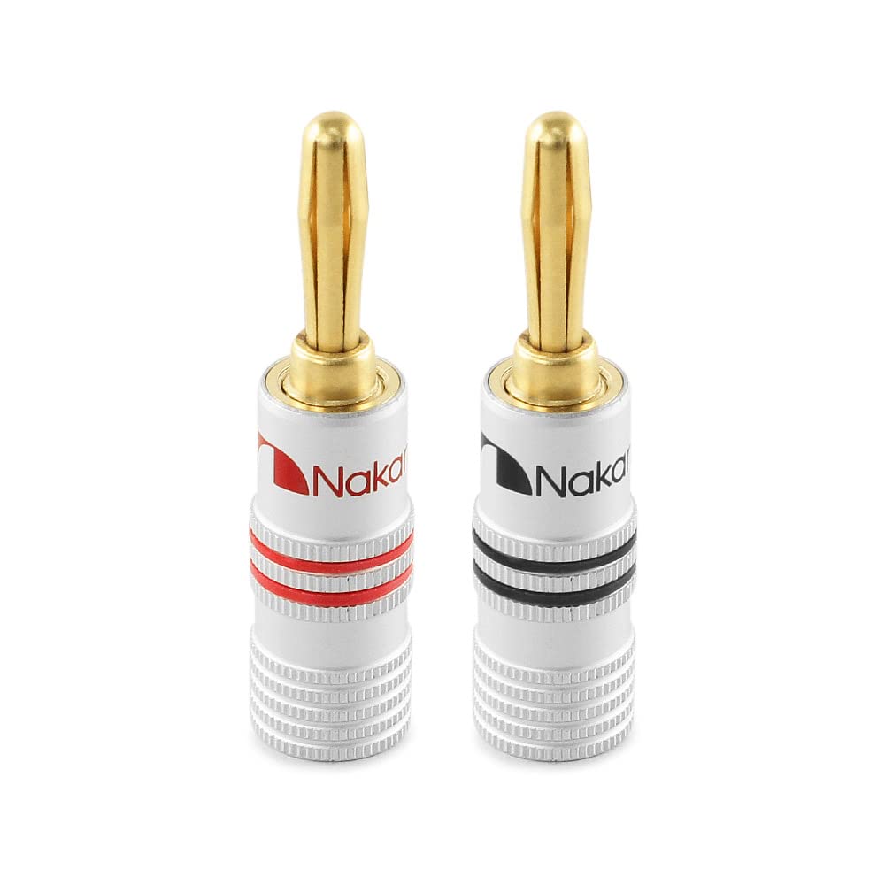 Nakamichi バナナプラグ banana plugs 24K金メッキ スピーカーケーブルコネクター アルミメタルシェル 12AWG-18AWGゲージサイズ4mm (16個（8ペア）, バナナプラグ)