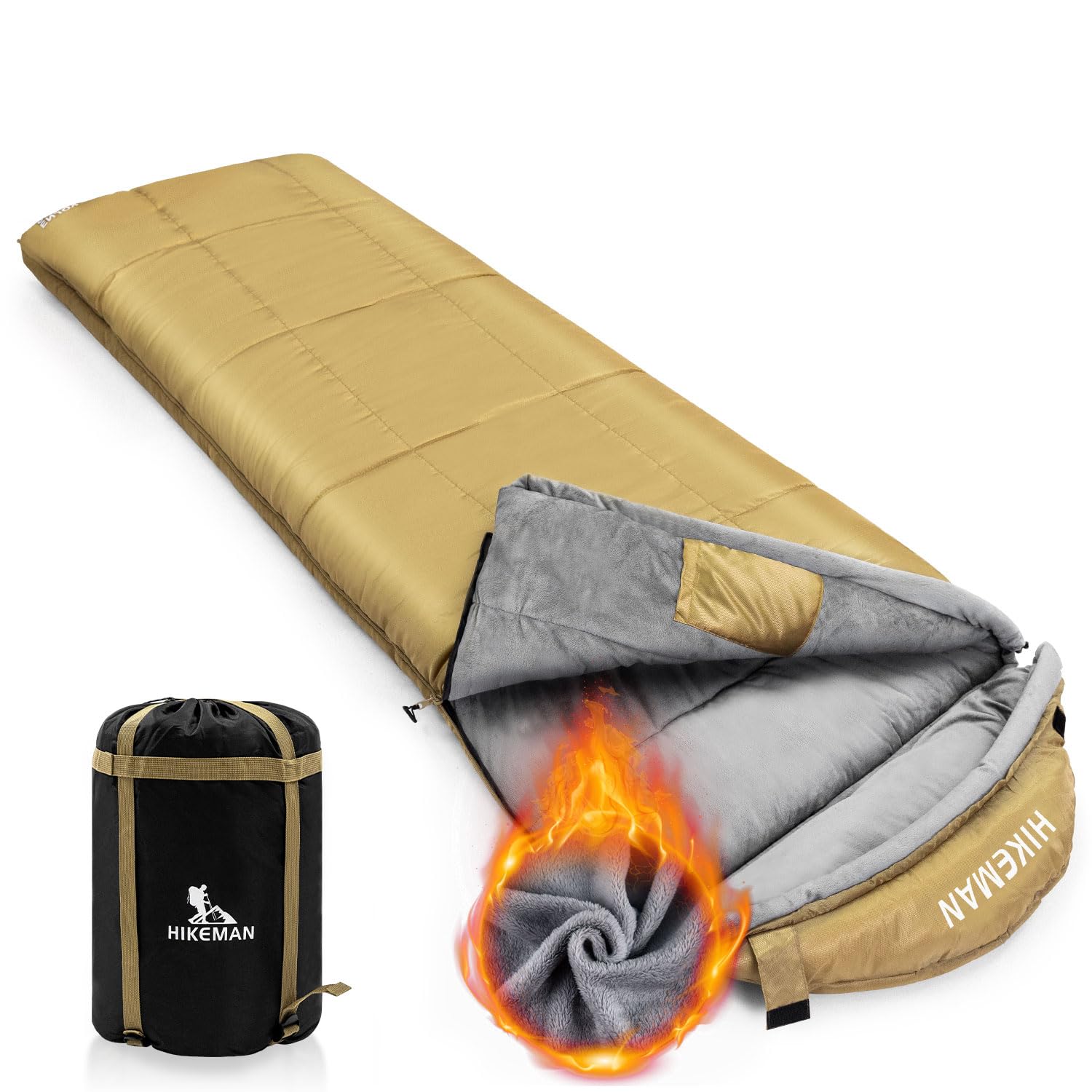 楽天湖南オンライン寝袋 シュラフ 冬用 封筒型 冬用シュラフ クッション 240T防水 -15℃耐寒温度 4in1多機能 連結可能 丸洗い可能 コンパクト 収納バッグ付き 軽量 キャンプ アウトドア 登山 車中泊 防災用 （カーキ（左開き））