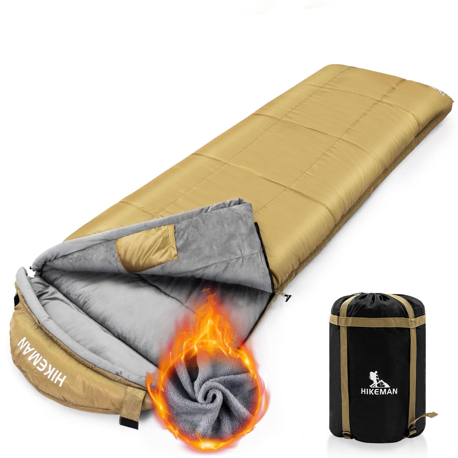 楽天湖南オンライン寝袋 シュラフ 冬用 封筒型 冬用シュラフ クッション 240T防水 -15℃耐寒温度 4in1多機能 連結可能 丸洗い可能 コンパクト 収納バッグ付き 軽量 キャンプ アウトドア 登山 車中泊 防災用 （カーキ（右開き））