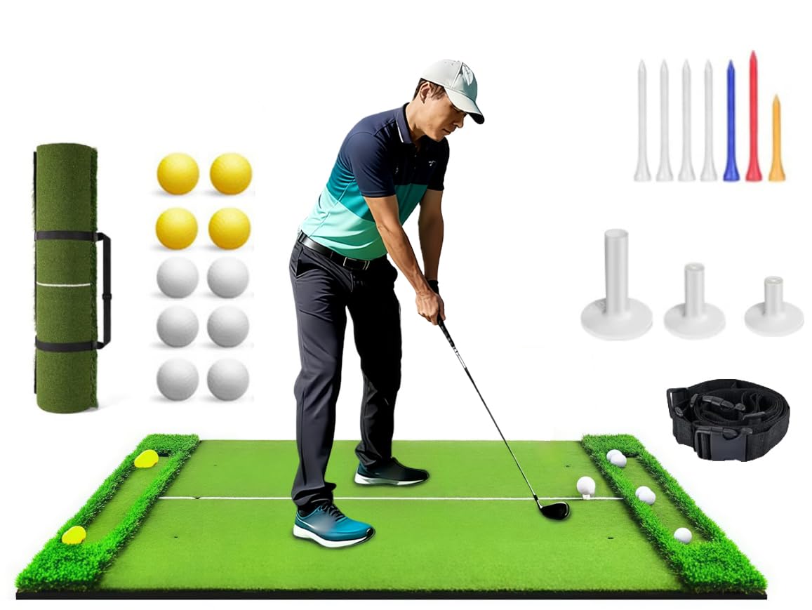 EastEamily ゴルフマット 大型 ゴルフ練習マット 150×120.3cm 双方向 耐久性が高い 白線付き 素振り ア..