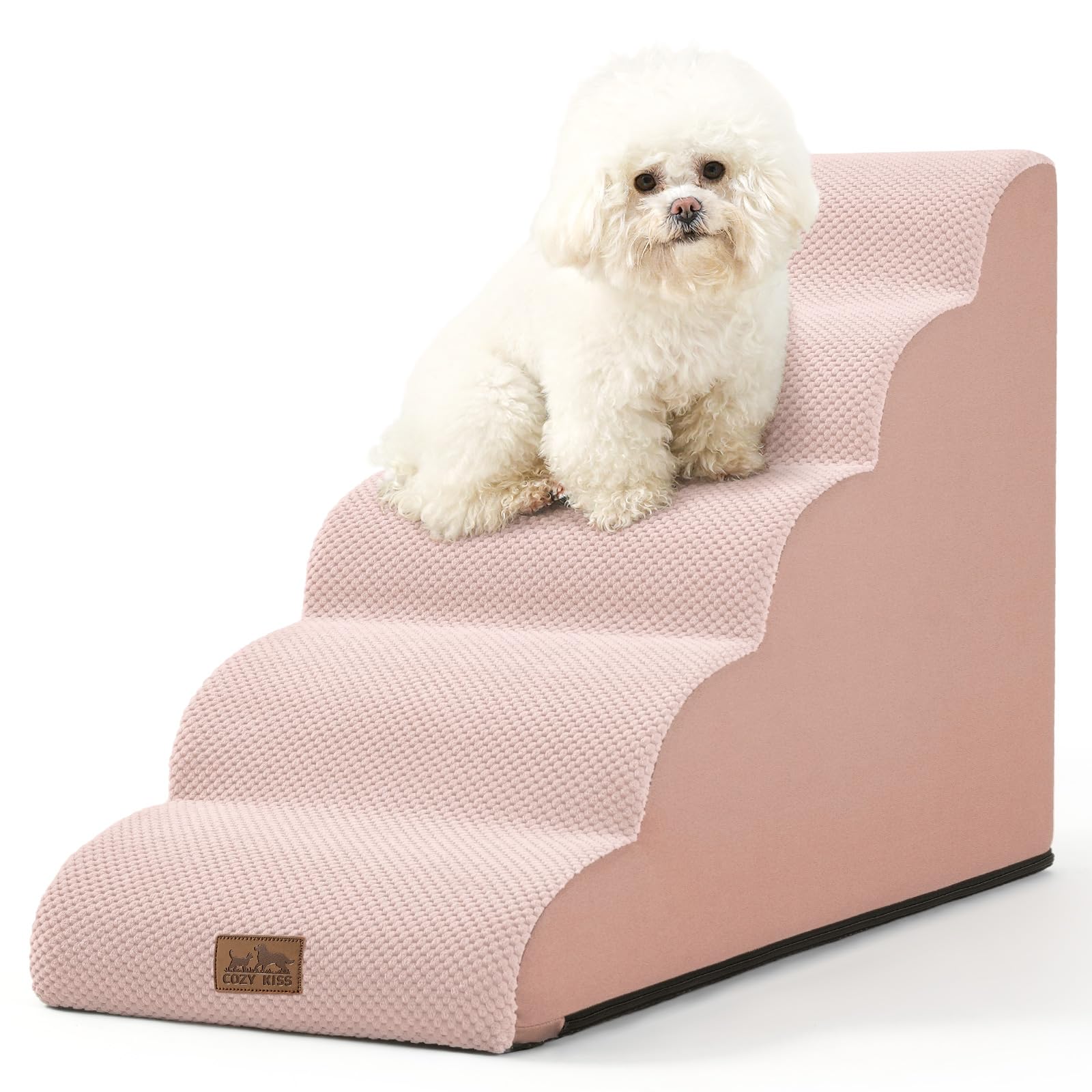 COZY KISS 犬階段 高密度スポンジ 防水加工 ドッグステップ 滑り止め底面 カバー取り外し洗える コンパクト収納 ペット階段 (ピンク、40×84×57cm、5段)（楽天・湖南オンライン）