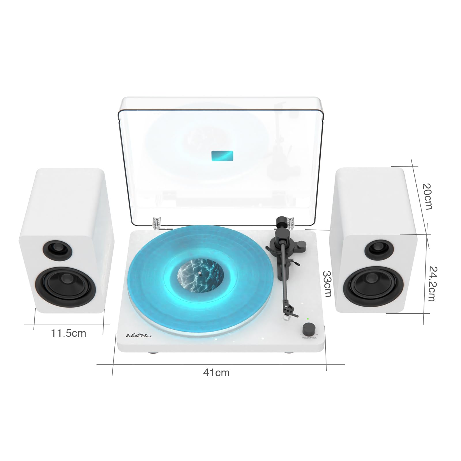 WhatPlus X3 レコードプレーヤー 内蔵LEDライト & 外部スピーカー対応 33/45回転 & 7/10/12インチレコード対応 RCA/AUX接続 防塵カバー付き