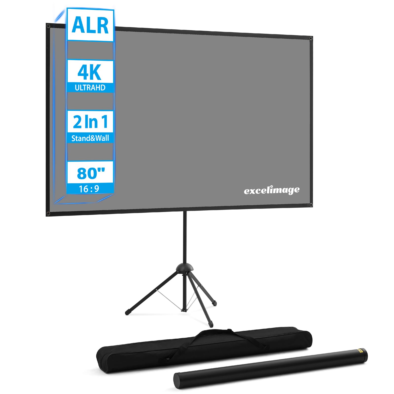 ALR プロジェクター スクリーン プロジェクター用 スクリーン 自立式 携帯型 80インチ 16:9 高コントラスト 2つの設置モード 三脚式 壁掛け 持ち運びや収納に便利なコンパクトサイズで ホームシネマ ビジネスプレゼンテーション 屋内外のエンターテ