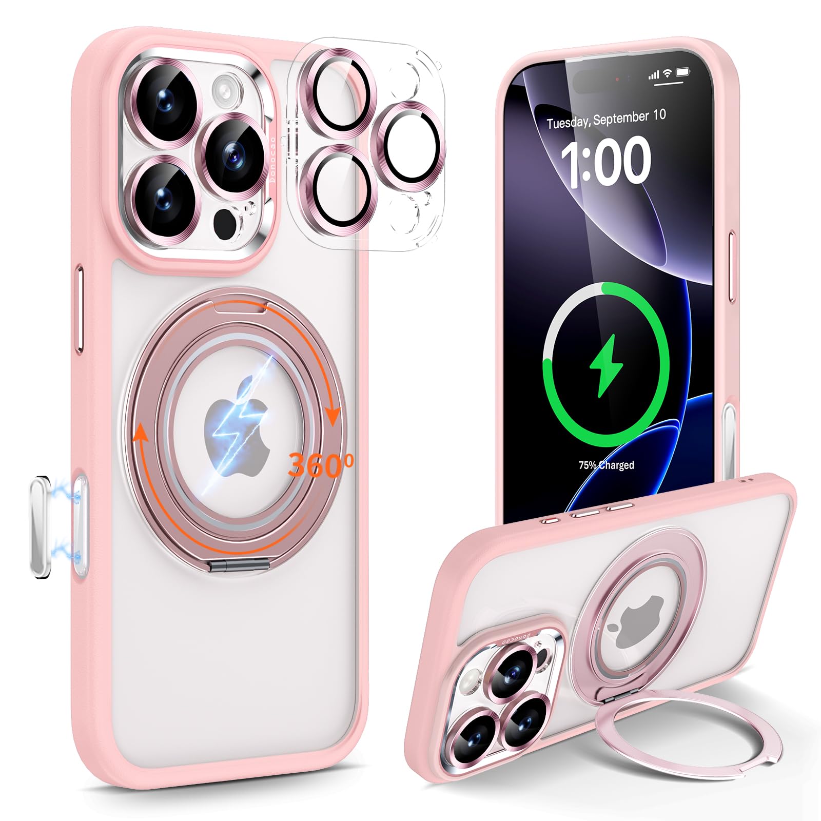 乐天商城 - 「360度回転リングスタンド付き・着脱式カメラカバー・黄変防止」Donocao iPhone 16Pro用ケース MagSafe対応 Aiカメラコントロールボタン付き マット汚れしない オシャレなCD加工レンズ保護 シリコン耐衝撃 薄型 かわいいアイフォン