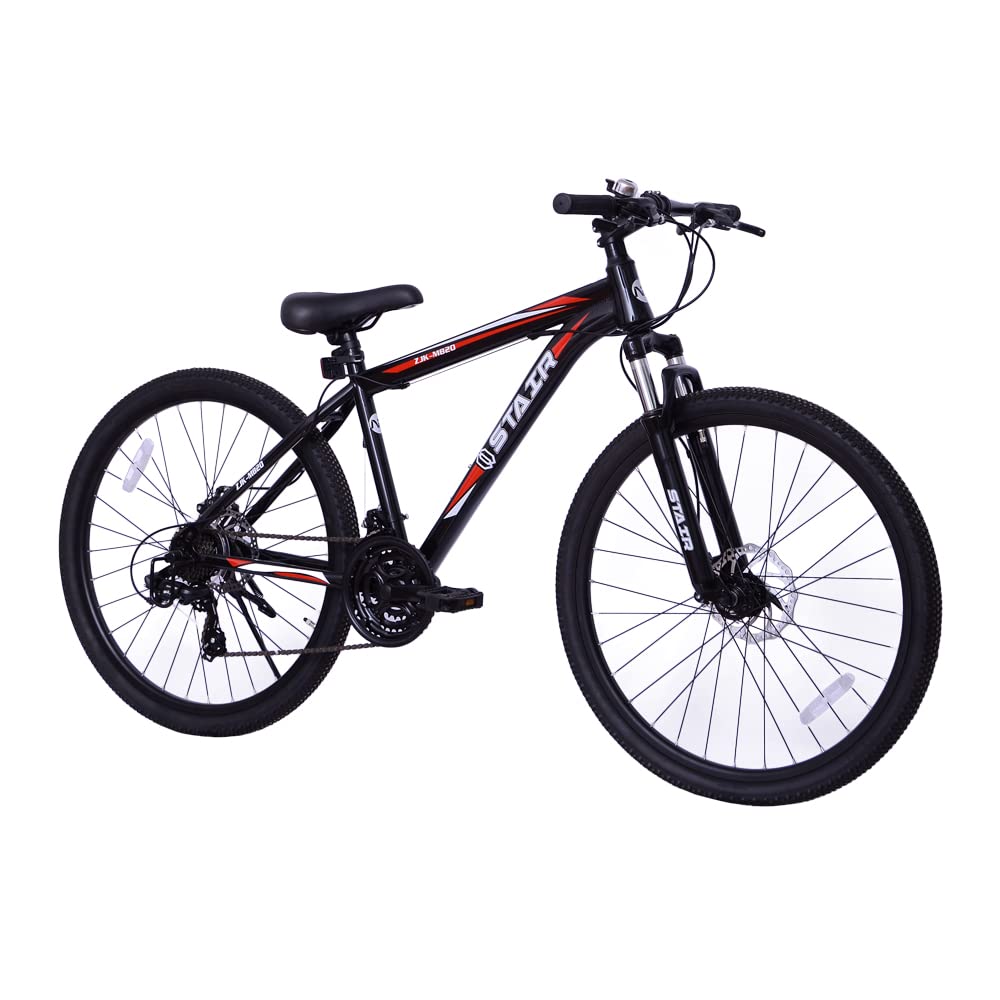 マウンテンバイク 自転車 シマノ21段変速 26インチ 前後ディスクブレーキ器 フロントサスペンション MTB 前輪クイックレバー ワイヤ錠・ライトのプレゼント付き (ブラック)