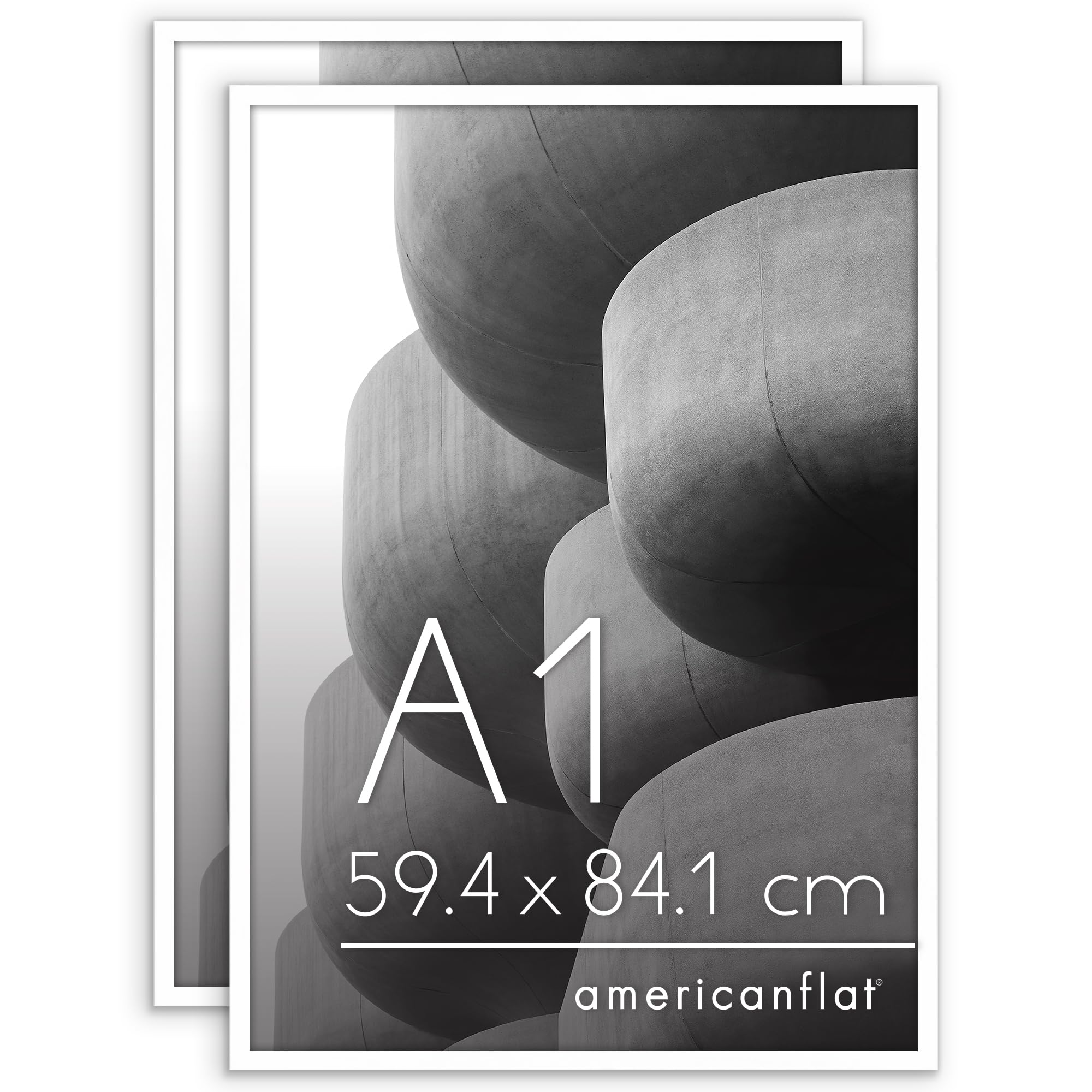 Americanflat A1 額縁 ポスターフレーム 2個セット 軽量・安全・透明な1mm PS保護パネル付き 細枠デザイン（壁掛け） - ホワイト（ストリームラインコレクション）