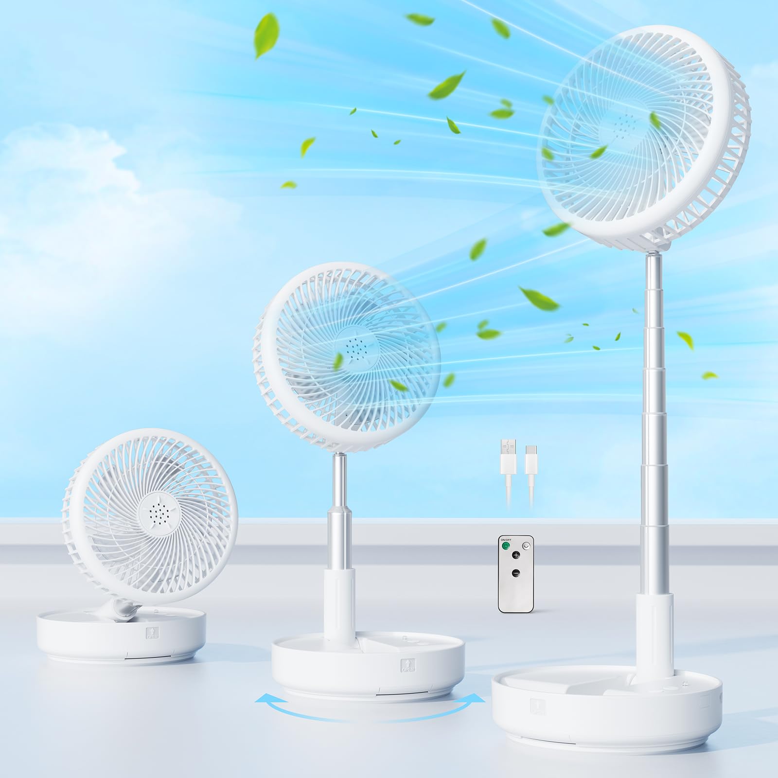 楽天湖南オンライン【節電対策】Primelove 扇風機 dcモーター リビング 折りたたみ コードレス扇風機 USB充電式 卓上扇風機 7200mAh電池 伸縮式 首振り 風量4段調節 静音 サーキュレーター 高さ無段階調節 リモコン付き 小型 省エネ パワフル送風 キャ