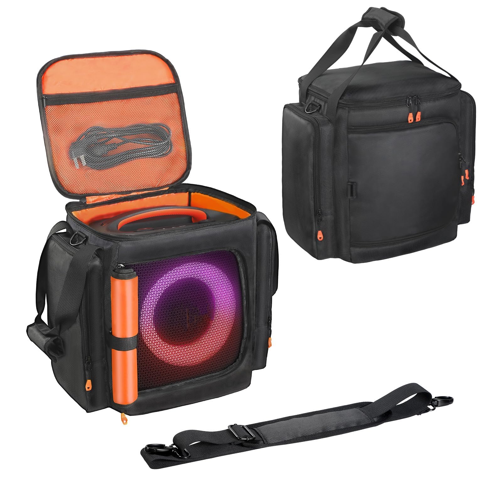 LICHIFIT For JBL Partybox Encore Essential 2/1用収納バッグ 大容量 旅行用ストカバーストレージバッグ 収納ケース 傷防止 汚れ防止 ジッパーウィンドウポケット付き (ブラック)