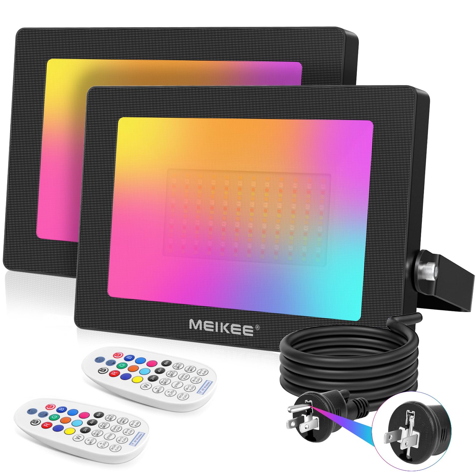 MEIKEE 100W RGBライト 二個セット 投光器フラッドライト ライトアップ LED 5000LM 超明るい 省エネ IP66防水 リモコン操作 40種類照明モード タイミング機能 メモリ機能 屋外 屋内 バー 看板灯 アクアリウム照明 演奏舞台