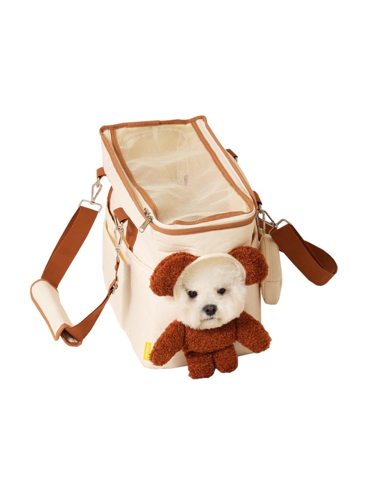 [セブンペット] 犬猫用 ペットキャリーバッグ テディバッグ ショルダー・手提げ2WAY メッシュ素材 通気性◎ お出かけ・通院・旅行用 かわいい おしゃれ 軽量 ソフトタイプ TBG001-BGE_L