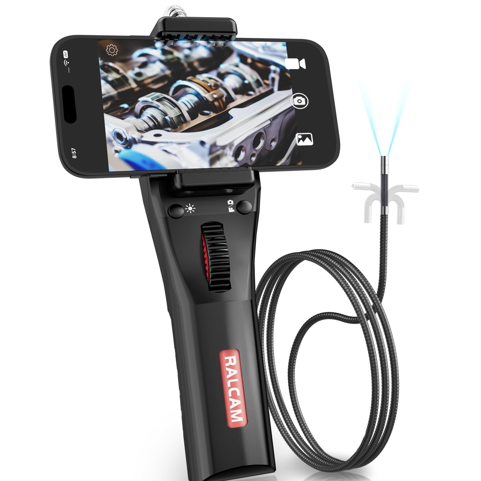 Ralcam 210°先端可動式 ファイバースコープカメラ 6.2mm極細プローブ USB 工業内視鏡 iPhone & Android対応 エンジン・配管・HVAC検査用 スコープカメラ 日本語対応(1Mケーブル)
