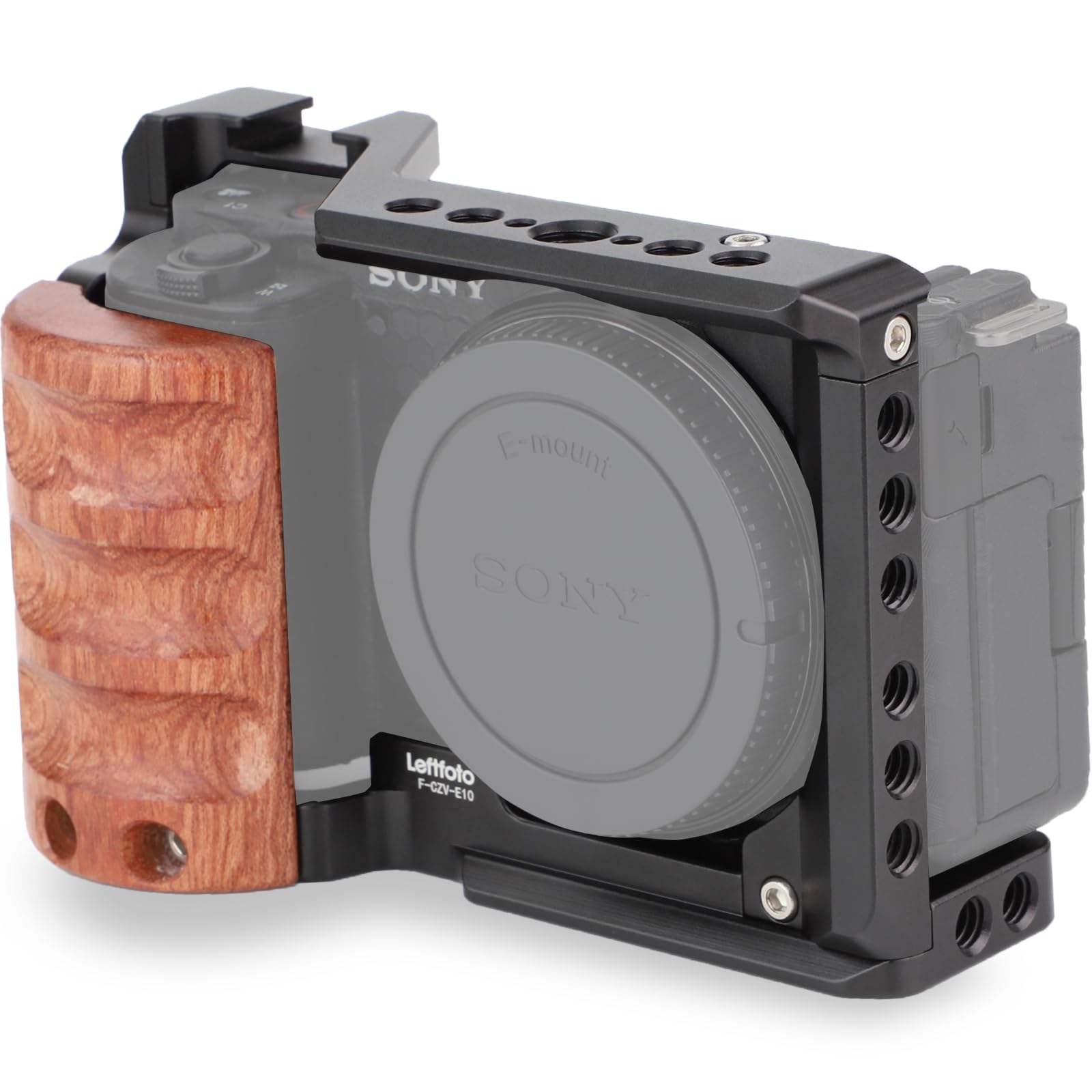 Leftfoto ソニー α ZV-E10 のビデオ射撃の付属品のための木製のハンドルが付いている改善の金属のおり、冷たい靴の Mic/Light 延長ビデオおりの撮影の Vlog のカメラのキット