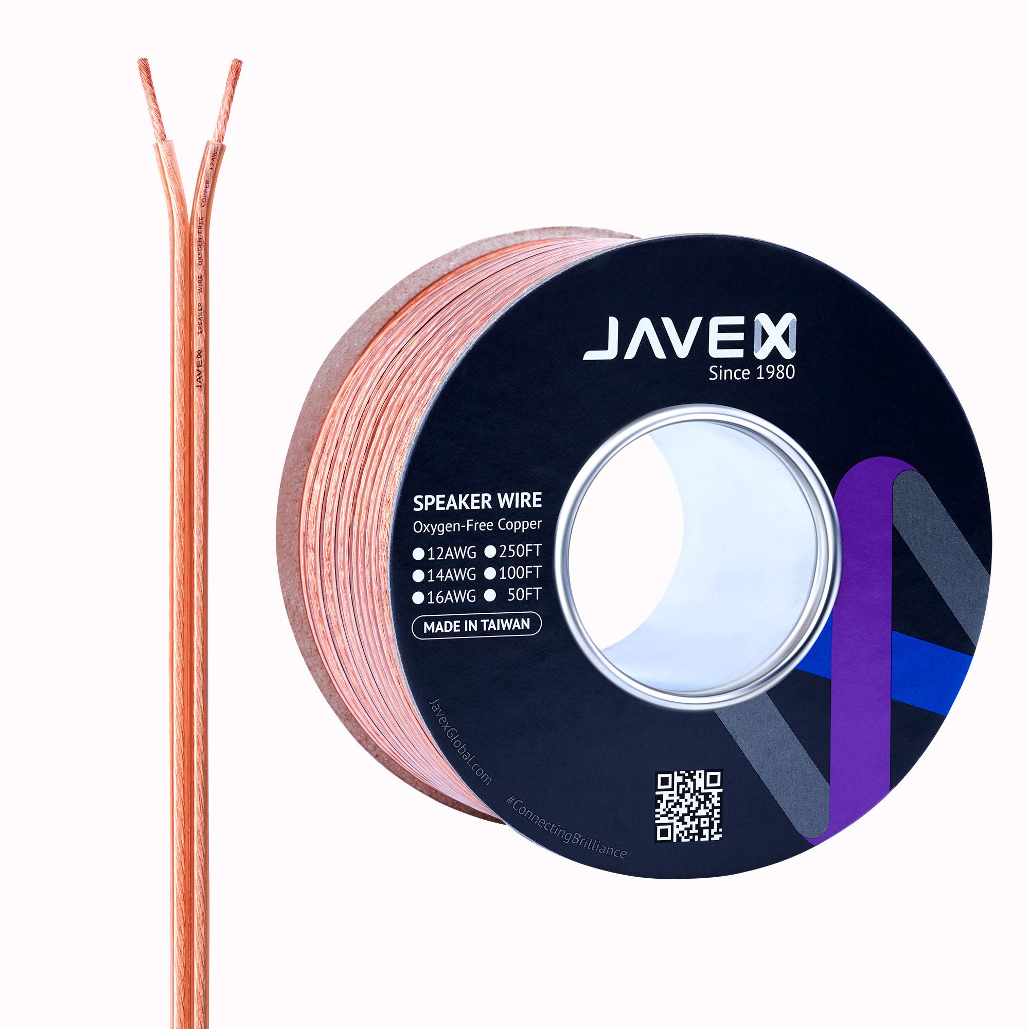 JAVEXスピーカーワイヤー12ゲージAWG [2x3.38mm2] [OFC無酸素銅99.9%] 銅撚り線、フラットケーブル、30.5M/100FT