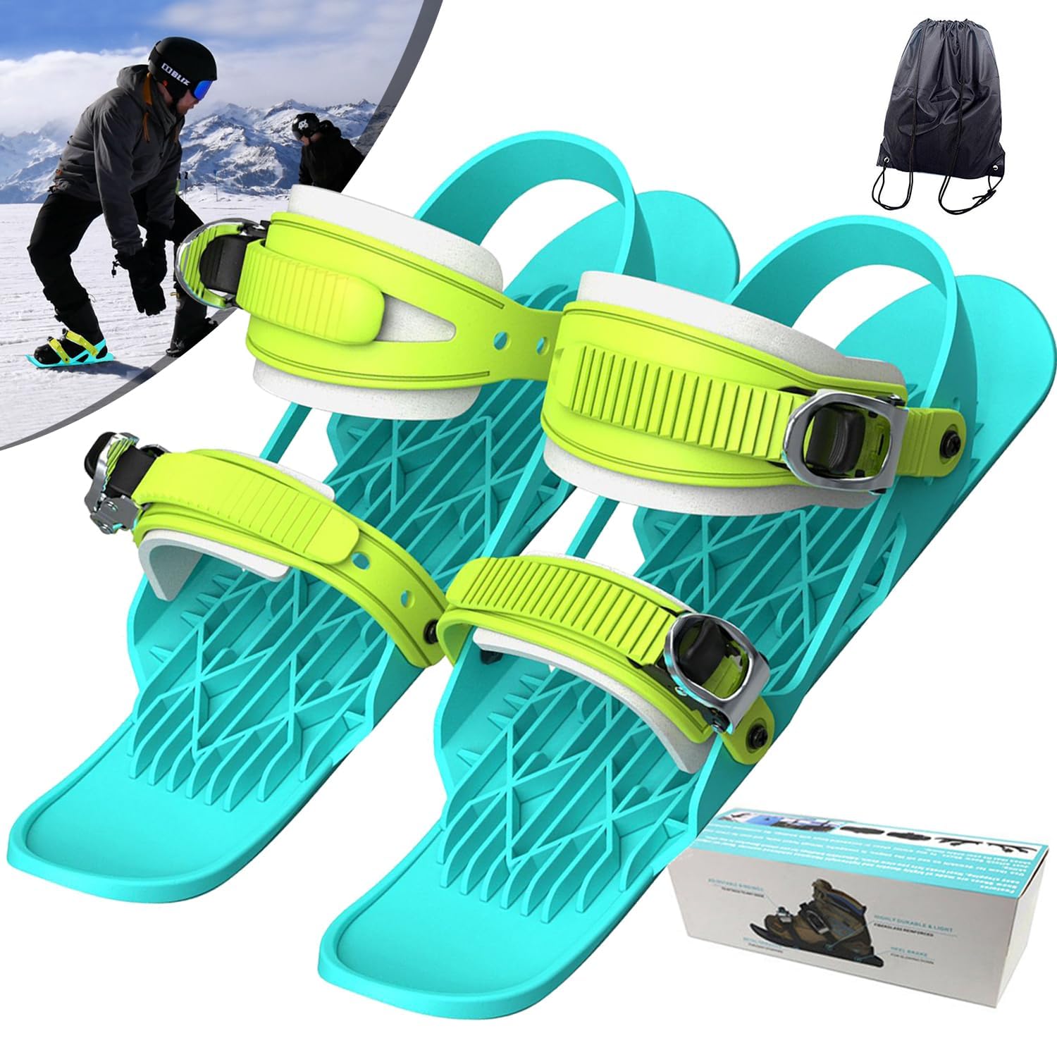 prudencrose ミニスキー板 ショート初心者スキー 冬のアウトドア 雪地 ポータブル 調整可能 各地形の使用に適している セット 収納袋付き (大人用 - カラード)