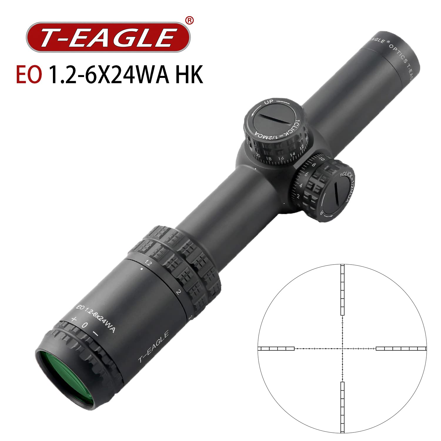T-EAGLE ライフルスコープ EO1.2-6x24WA 可変倍率 ショートスコープ サバゲーゲーム対応 20mmハイマウントリング付属 実銃対応 2