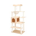 PETTIFUL キャットタワー 木登り 木製 スリム 大型猫 木登り 据え置き 天然木 おしゃれ 多頭飼い キャットツリー シニア 無垢材 パイン材 面取り加工 猫タワー キャットウォーク 中型 シンプル 天然木材 隠れ家 爪とぎ 安定 ねこ 運動不足解