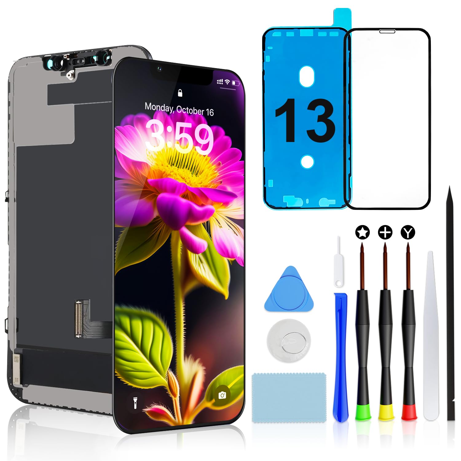 Brinonac iPhone 13 液晶パネル 画面交換 キット - 6.1インチ フロントパネル LCD タッチパネル 修理パーツ ガラス スクリーン 修理 工具付属
