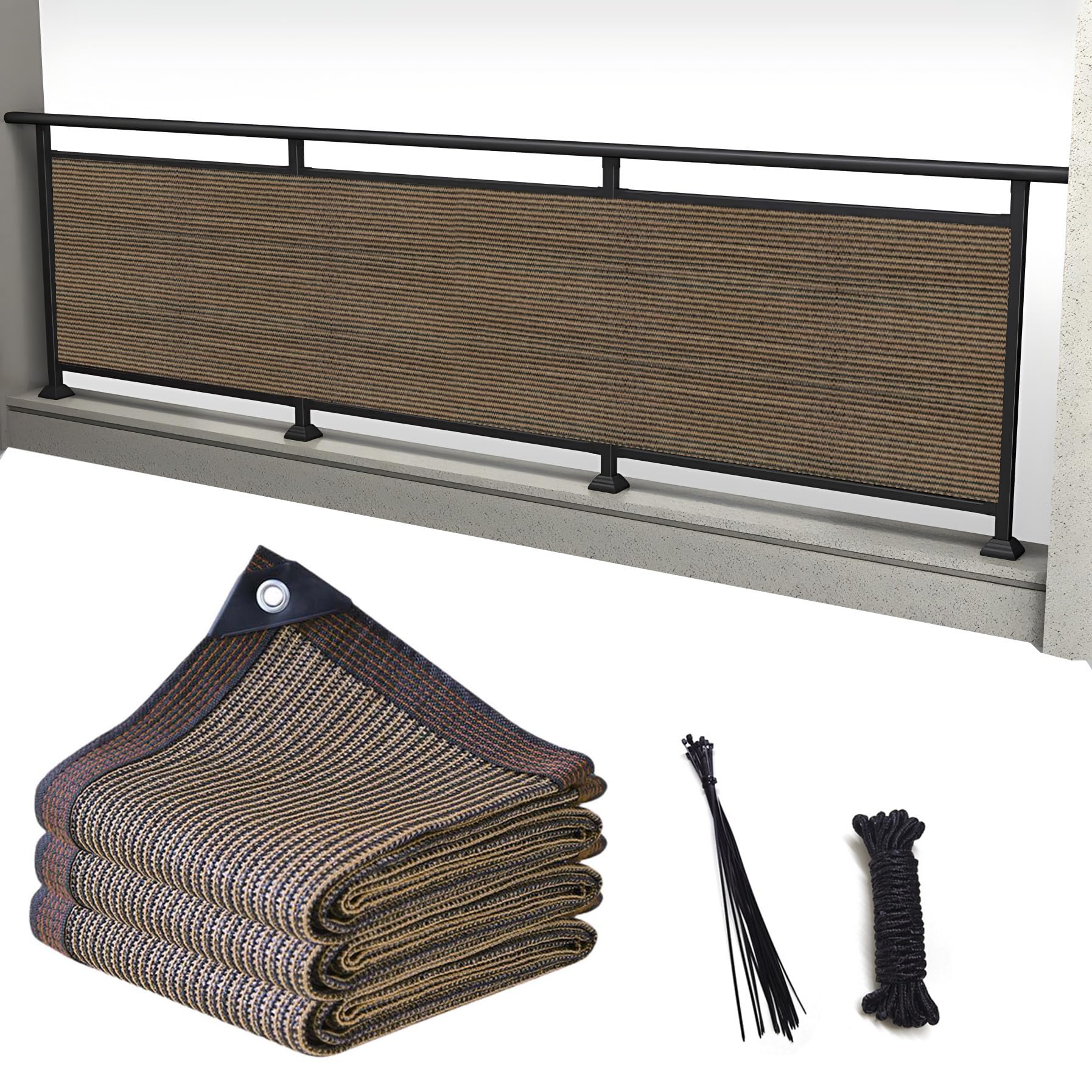 YEZOND ベランダ目隠し 1M*12M 日除けシェード コーヒー色 遮光ネット バルコニー マンション UVカット シェード 50CMごとに7つのロープ穴