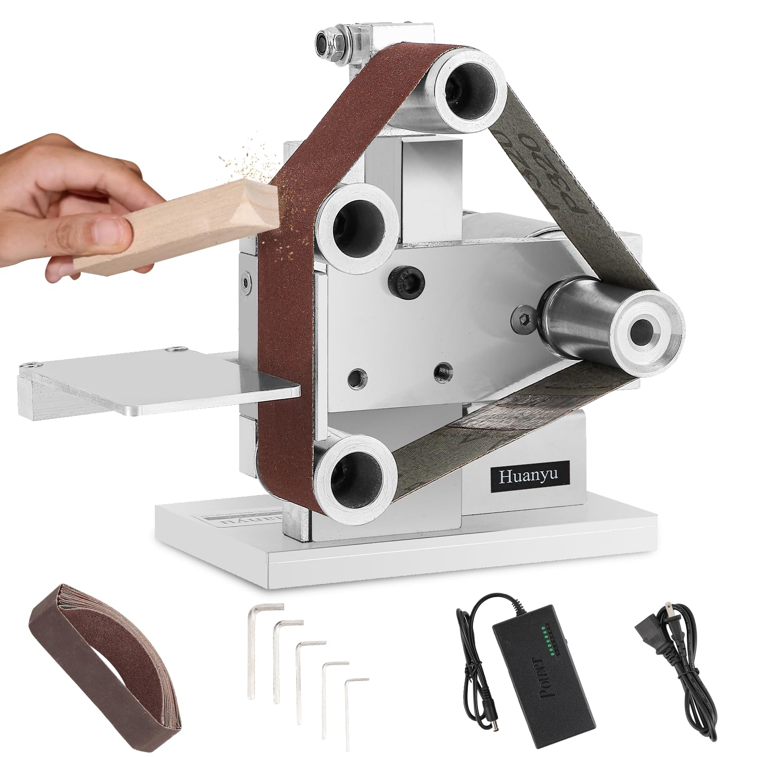 Huanyu ベルトサンダー 電動 ベルトさんだー ミニ 7段変速 角度調整 ベルト10本付き 荒目/中目/細目 9000rpm 錆落とし/バリ取り/面取り 96W 研磨 DIY 木材/金属/アクリル/基板 家庭用 日本語取扱説明書