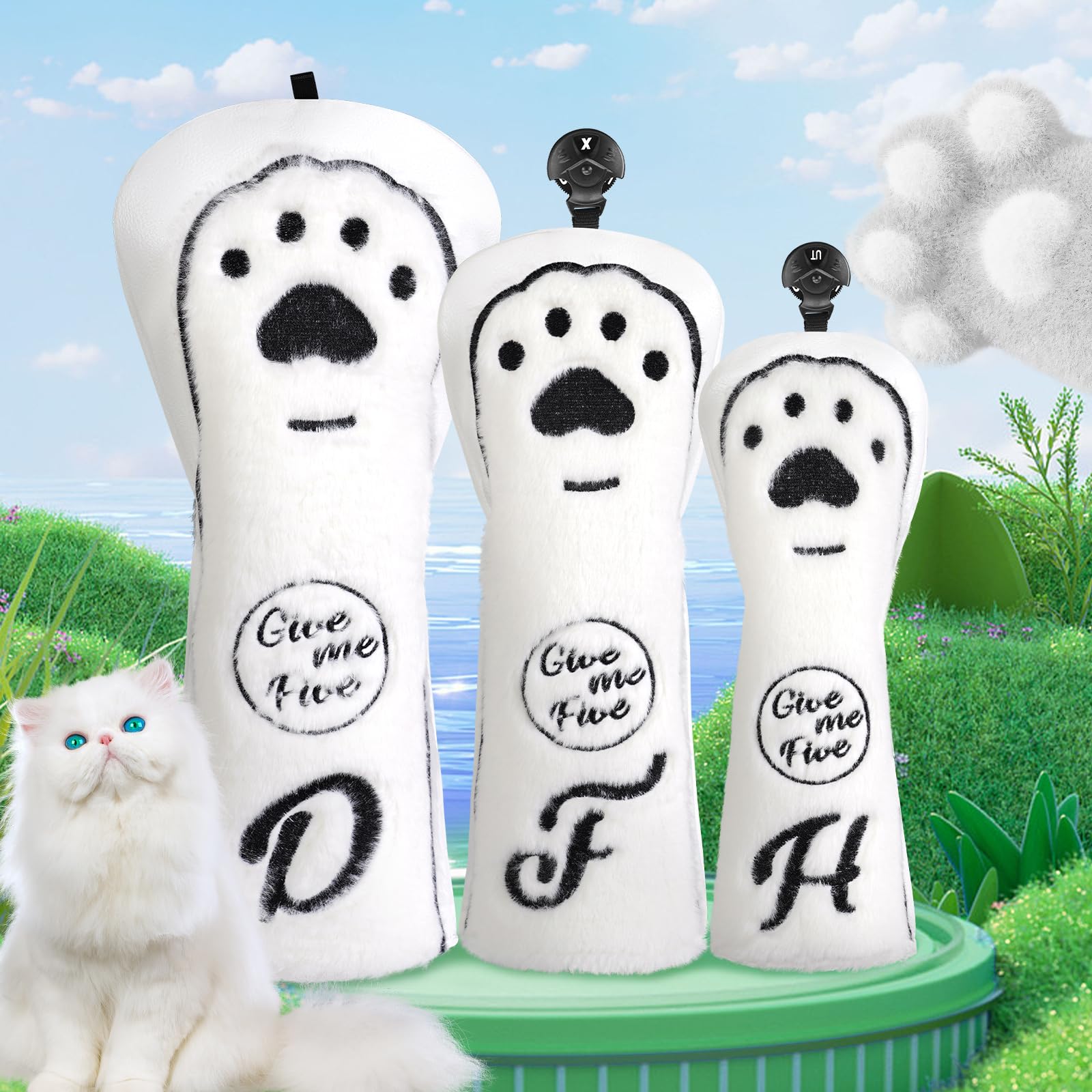 CRAFTSMAN(クラフトマン) ゴルフヘッドカバー 3点セット（1FUT） ゴルフウッドカバーセット 立体感 ゴルフドライバーカバー フェアウェイウッド ユーティリティ 可愛い フワフワ 猫パンチ