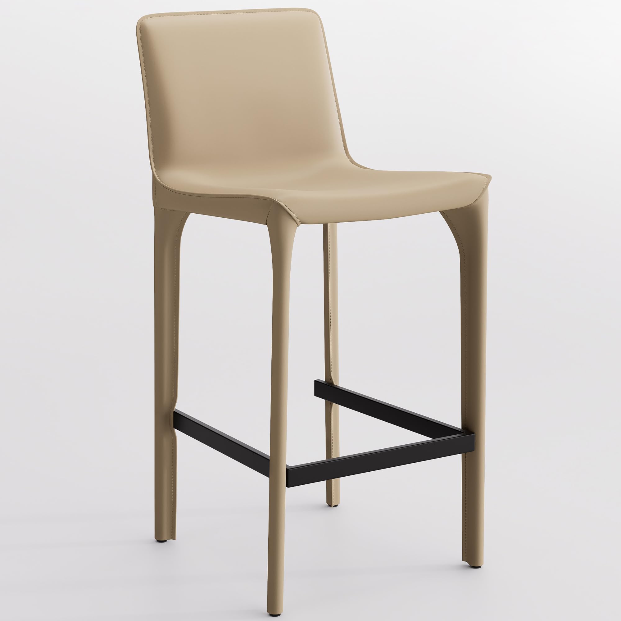 Kidol & Shellder カウンターチェア バーチェア ハイチェア 背もたれ・足置き付き 高級PUレザー クッション付き ダイニングチェア 現代的 全面レザー張り スチール脚 座面高さ61CM 完成品 5年保証(カーキ, 1脚)