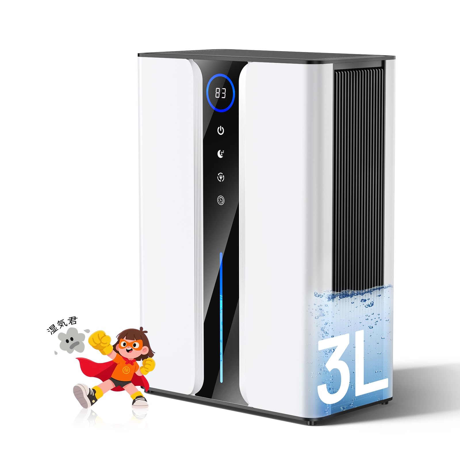 【.co.jp限定】除湿機 小型 大容量3L 2L/日【睡眠モード&ハイブリッド式＆20-28畳】除湿器 強力除湿 衣類乾燥 タイマー付き 満水自動OFF 5色ライト 集塵フィルター 部屋干し エアフィルター 湿気取り カビ対策 梅雨対策 コンパクト 静音