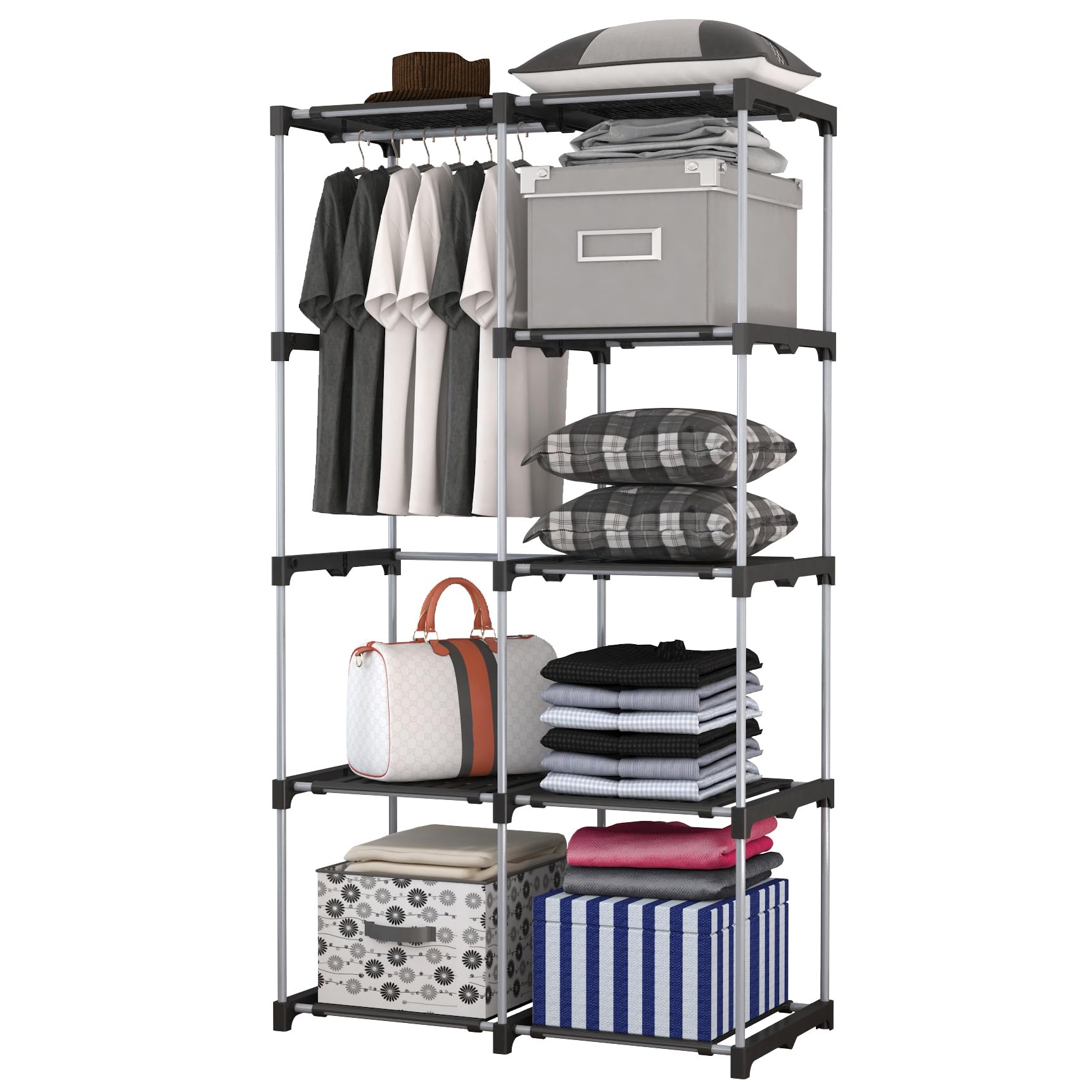 衣装庫、ジッパー付きポータブル衣装庫。ポータブル衣装庫は衣服を吊るすために使用し、4 本の吊り棒と収納キャビネットを備え、広く大容量の収納スペースを有しています簡易クローゼット、は幅170 cm、奥行き45 cm、高さ172 cmで (蓋なし, 幅 83c