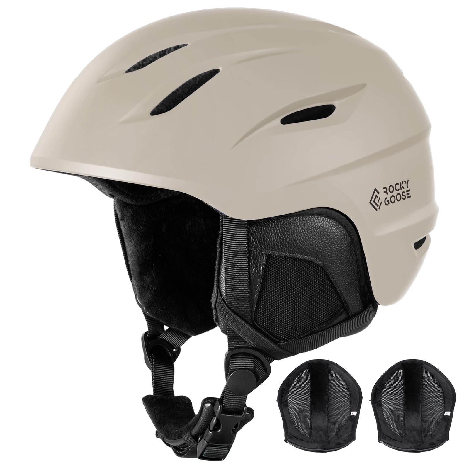 【CEマーク】 スキー ヘルメット 超軽量 スノボヘルメット アジアンフィット スキー用ヘルメット メンズ 子供 大人 親子用 スノーボード用 2セットライナー 洗濯可能 メガネ対応 L（58-61cm） グレージュ