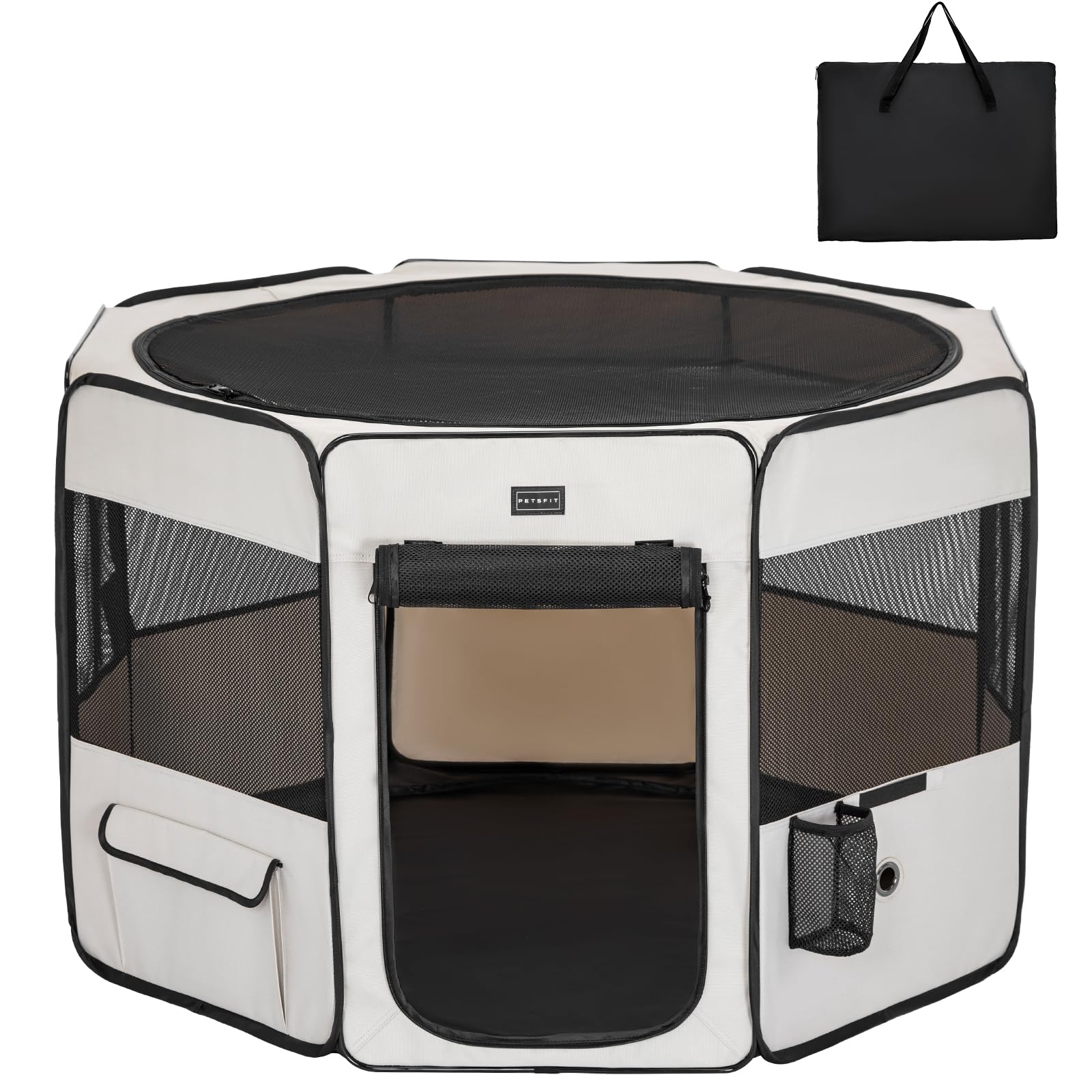 楽天湖南オンラインPetsfit 犬 サークル ペットサークル 八角形 ドッグハウス 【パッと開いてすぐ使える】 猫の産屋 猫の分娩室 折りたたみ 犬猫兼用 メッシュ 屋根付き 軽量 収納バッグ付き 部屋のインテリアに馴染み キャンプ アウトドア お出かけ用品 中大ペット