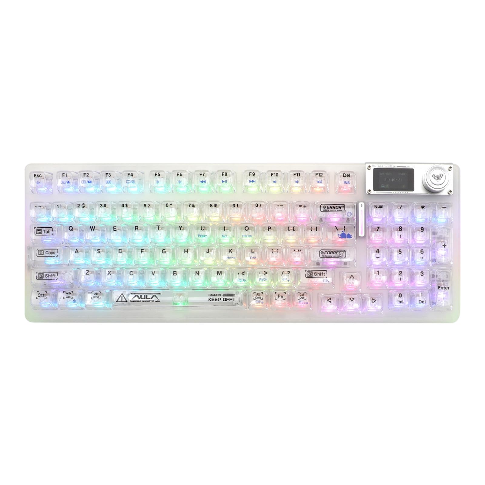 乐天商城 - OUSEITECH×AULA F98pro V3ゲーミングキーボード 透明キーボード メカニカル テンキーあり ワイヤレス ホットスワップ可能 10000mAh クリア 多機能ノブ 5層パッド RGB 95キー Android/IOS/Mac/Window