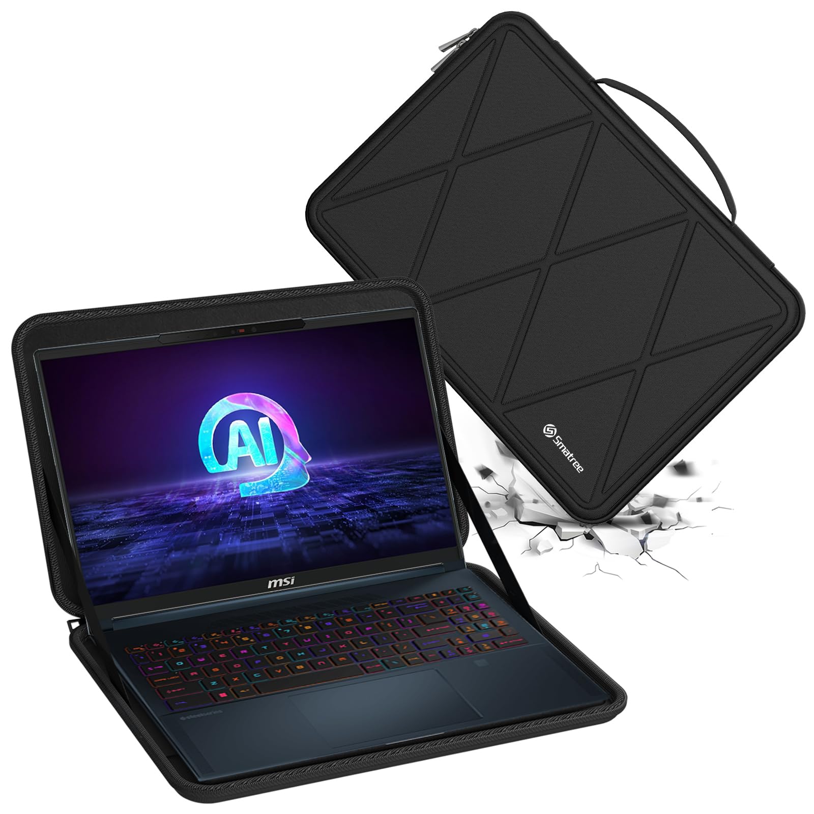 Smatree ハード EVA 保護スリーブケース 16インチ(1) MSI CreatorPro 16 AI Studio - A1Vラップトップ (2)MSI Creator 16 AI Studio - A1Vラップトップ用ハードケース 防水 360