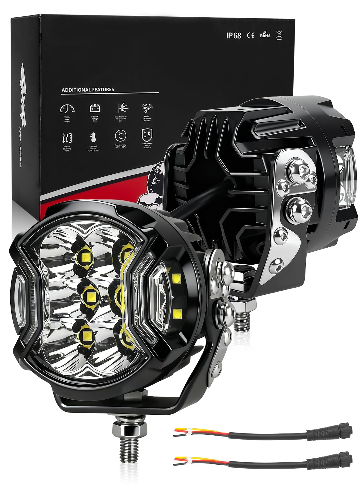 Chelhead 3インチ LED作業灯 三面発光 円型 92w LED補助灯 広角キット デイタイム日行灯付き サイドシュート式オフロード走行灯 270°コンビネーションビームモード汎用補助灯 トラック/ジムニー/牧馬人フォルトラックに適用し (3インチ