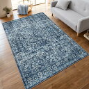 HAOCOO ラグ カーペット 洗える 140×200cm オールシーズン適用 絨毯 ペルシャ風 ラグマット 1.5畳 ふわふわ 滑り止め ホットカーペット対応 防ダニ 防臭 防音 リビング 寝室 デスクマット ダイニングマット アンティーク 花柄 ブルー