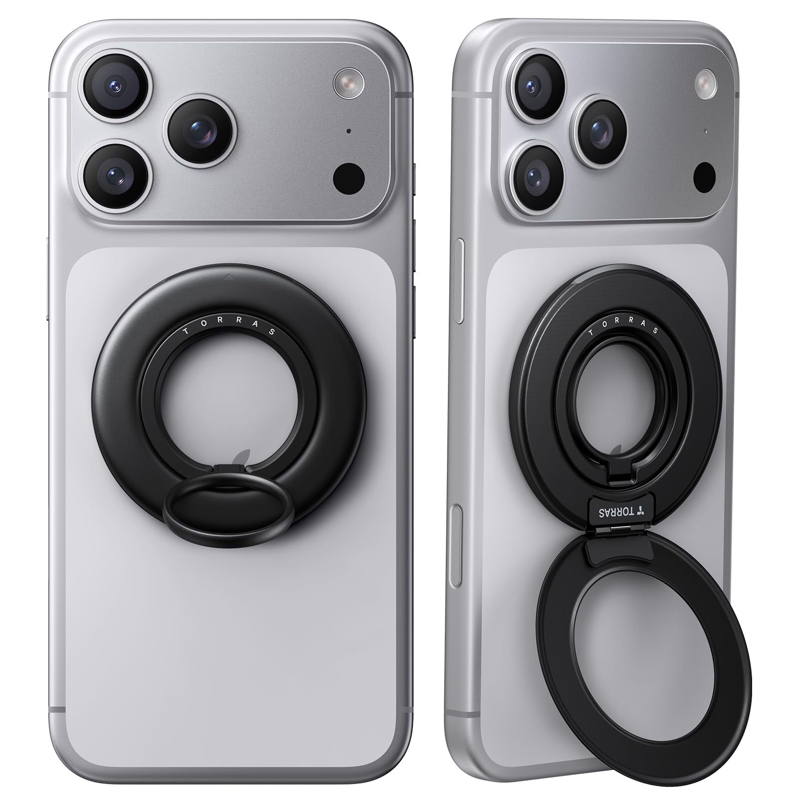 乐天商城 - TORRAS 【両面マグネット 180°展開】 スマホリング MagSafe対応 リング スタンド 薄型【業界初の新形態】 マグセーフ リング バンカーリング マグネット 強力 磁石 落下防止 360°回転 横縦両立 角度調整 【メタルリング付き】 iPh