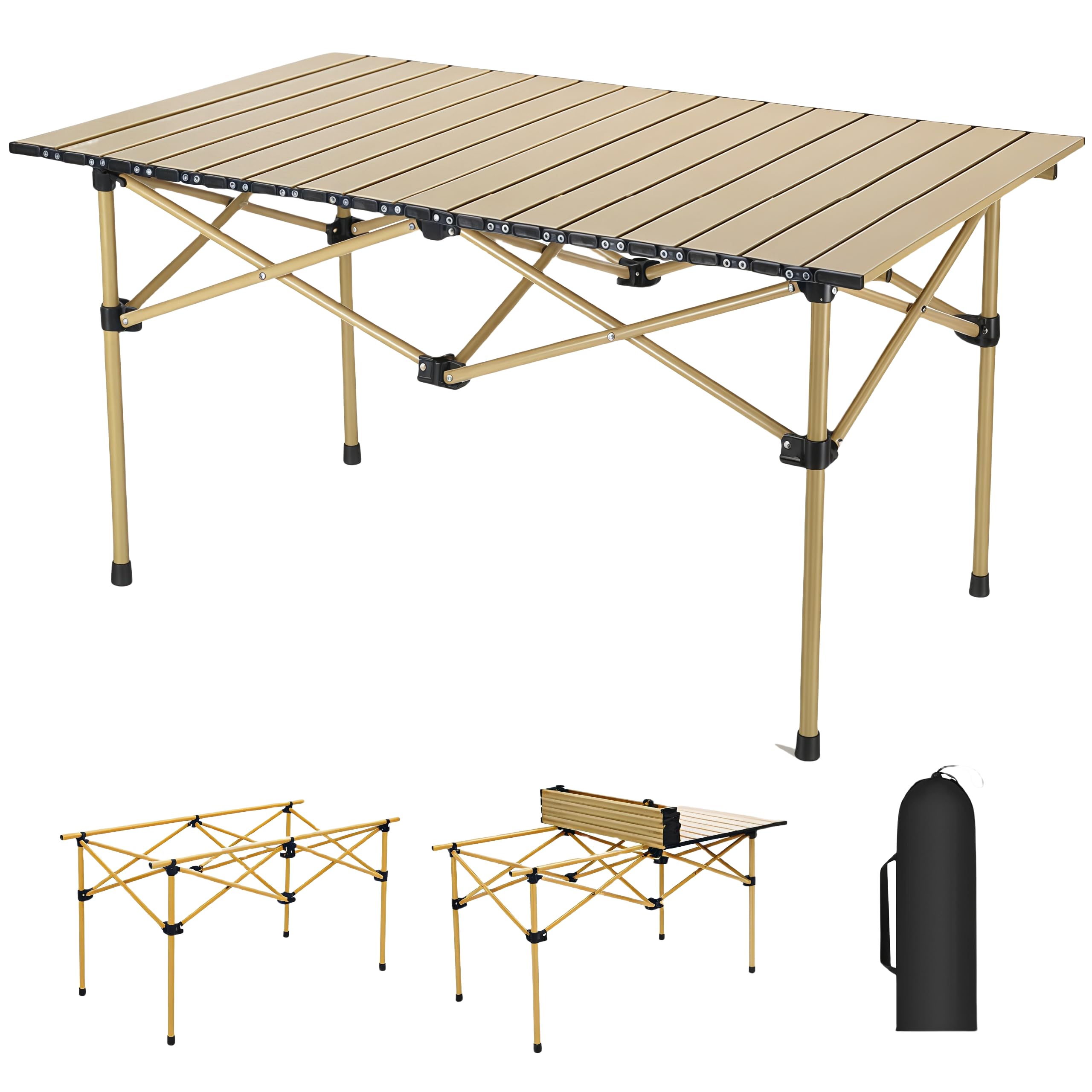 HZT キャンプテーブル アウトドアテーブル キャンプ 机 簡単に組み立てる 軽量カーボンスチール素材 耐荷重120kg 素早く収納でき 持ち運びが便利 収納袋付属 キャンプ 、バーベキュー、家庭での使用、運動会など、さまざまなシーンやアウトドア活動に適し
