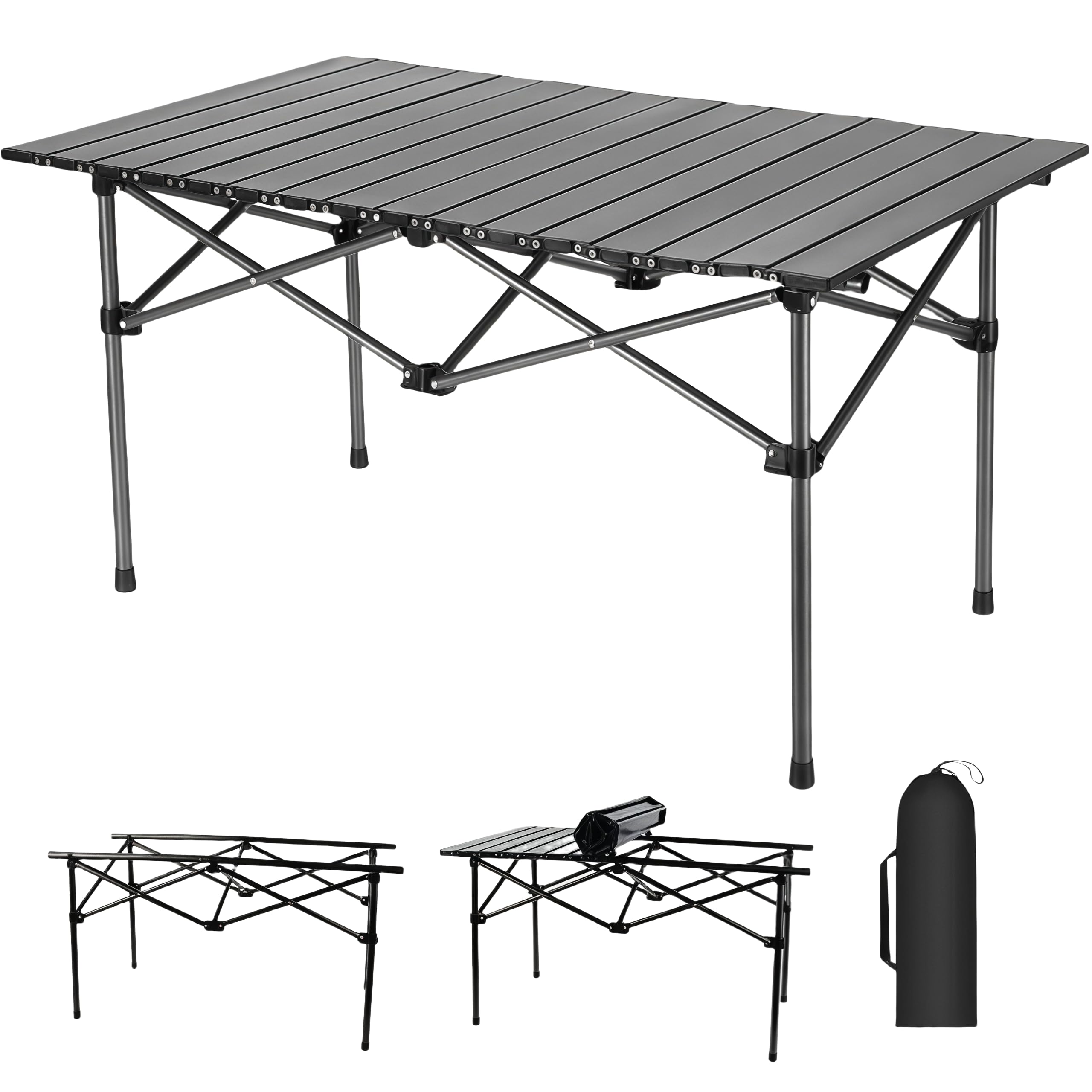 HZT キャンプテーブル アウトドアテーブル キャンプ 机 簡単に組み立てる 軽量カーボンスチール素材 耐荷重120kg 素早く収納でき 持ち運びが便利 収納袋付属 キャンプ 、バーベキュー、家庭での使用、運動会など、さまざまなシーンやアウトドア活動に適し
