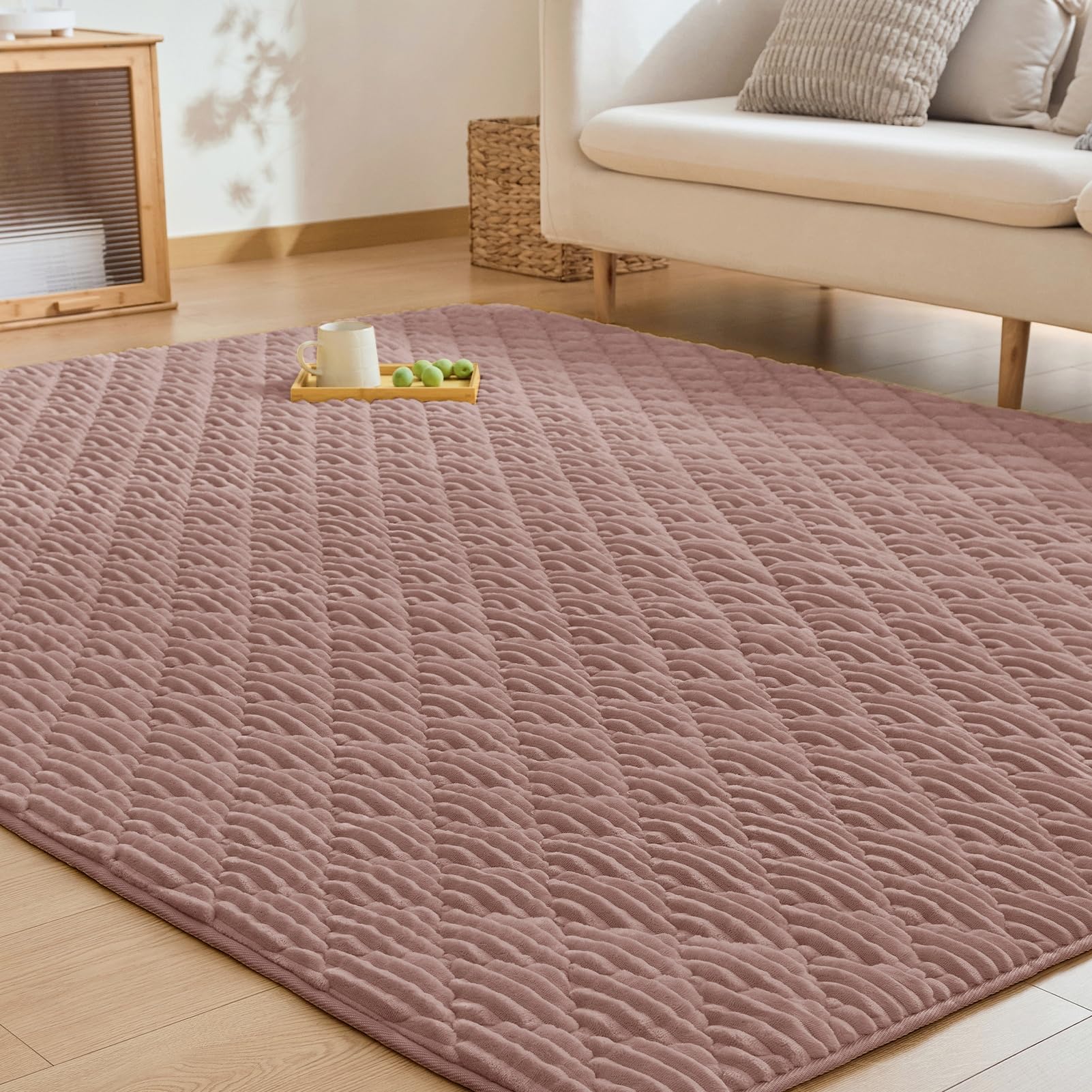 4.5帖用（261 cm×261 cm） - CHOSHOME カーペット ラグ 極厚25mm ラグマット 1.5畳 絨毯 厚手 オールシーズン 滑り止め 防音 ふわっと手触り 北欧 あったか 洗える フランネル 床暖房 ホットカーペット対応 こたつ敷きマット 無地 防ダニ 防臭 130×190cm