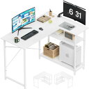Holdm pcデスク l字デスク パソコンデスク 幅110cm 机 pcデスク 左右両替対応 コーナーデスク 棚板高さ5段可動 ワークデスク 省スペース 書斎 ゲーミング オフィスデスク シンプル L字型 作業机 勉強机 リモートワーク 棚付デスク(ホワ