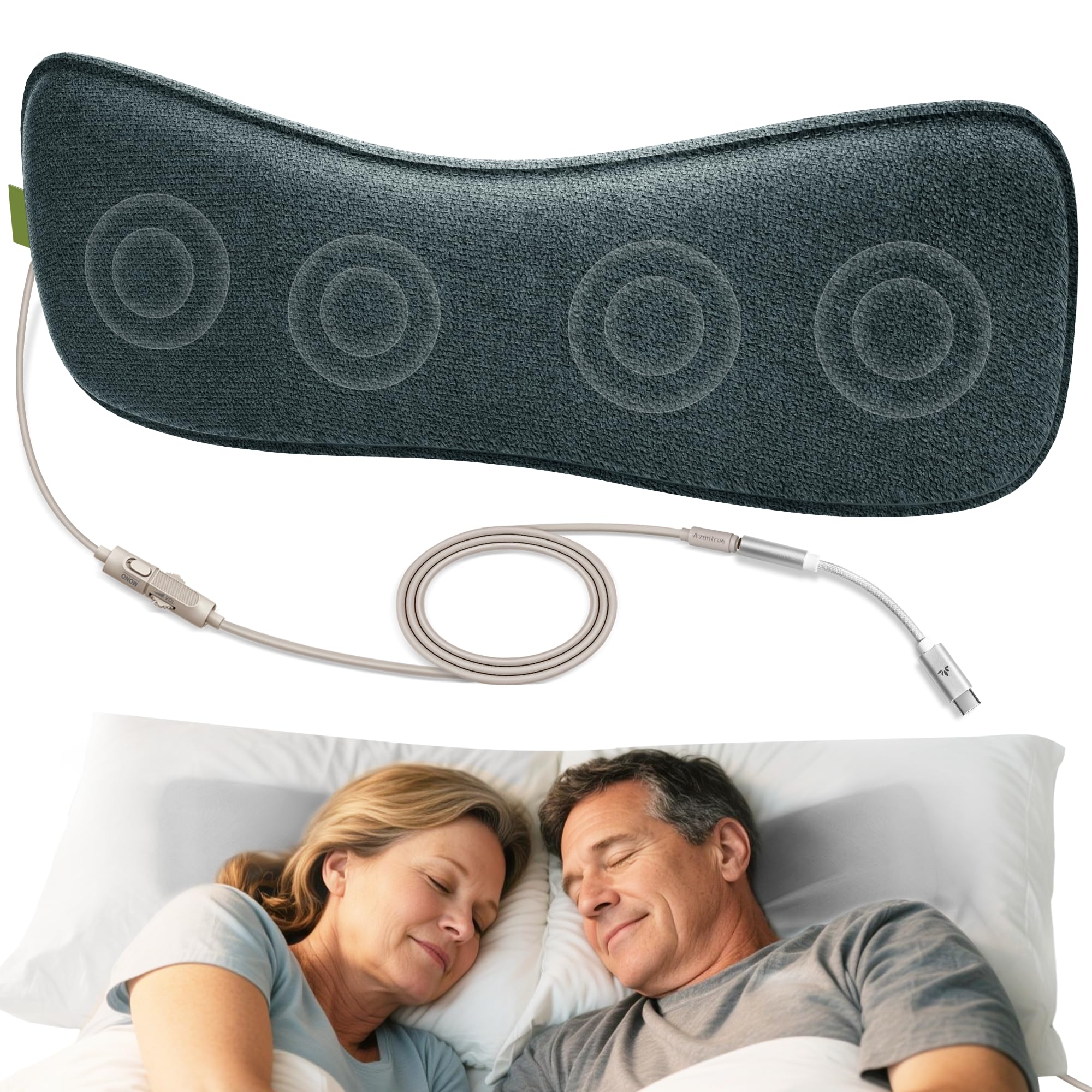 Avantree Slumber B - 横向き寝用スリーピングピローヘッドフォン 低音量オーディオ有線ピロースピーカー 充電不要 快適設計 ポッドキャスト&オーディオブック用 USB-C & AUX