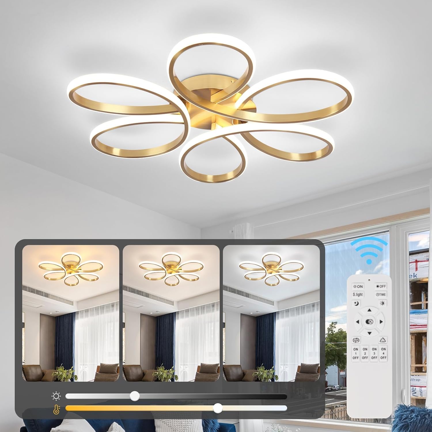 乐天商城 - LED シーリングライト 8~16畳 おしゃれ 北欧照明器具 APP遠隔制御/リモコン 無段階調光調色 花の形 天井照明 間接照明 常夜灯 高輝度 インテリア ライト リビング 和室 洋室 寝室 台所 洗面所 省エネ 節電 日本語説明書付 (65*65cm