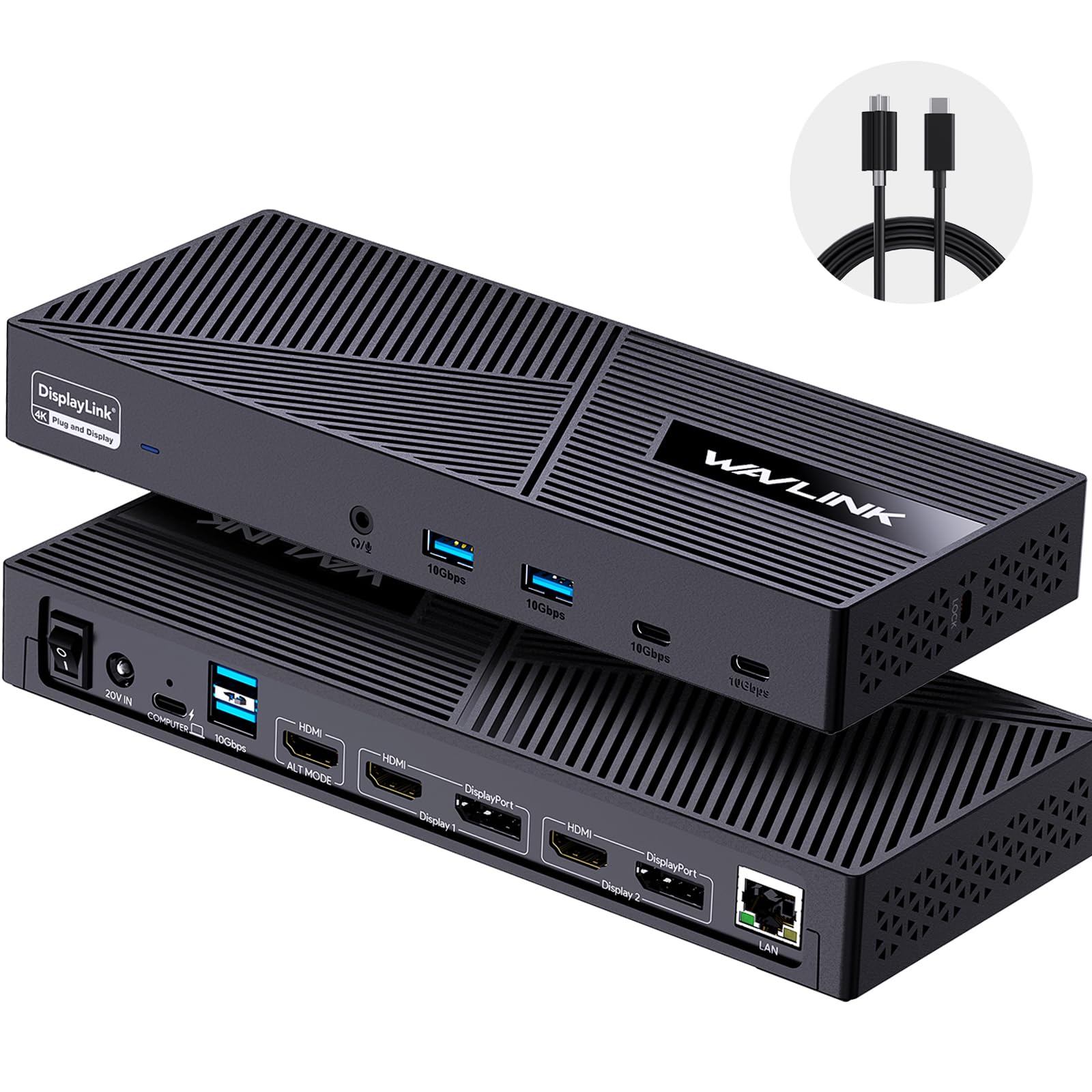 Wavlink Displaylink USB C ドッキングステーション トリプルモニター 130W電力供給 10G USB付き Mac Windows用 HDMI3 DisplayPort2 USB-C2 USB3.14 イーサネット オーディオ