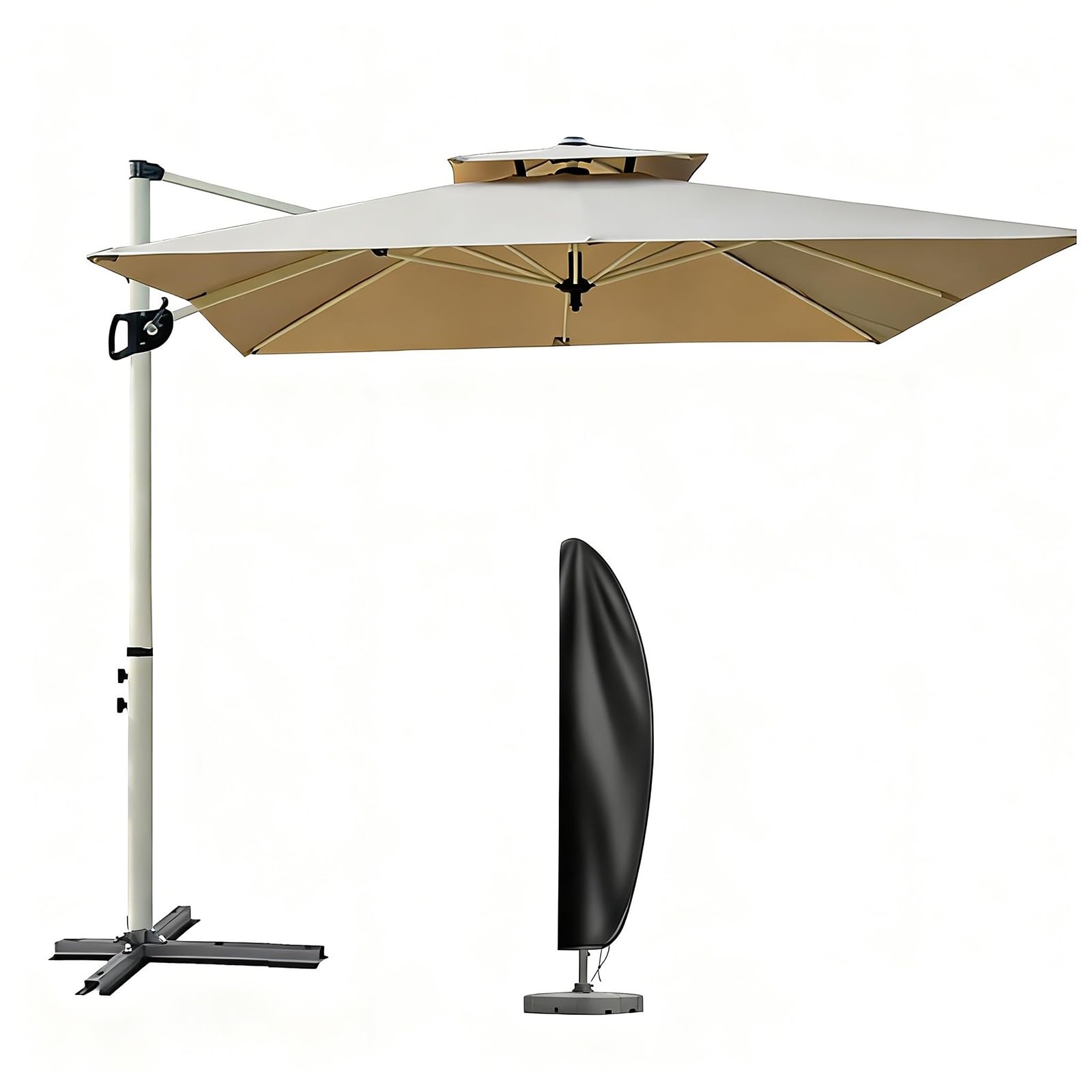MAYAMI-Home ガーデンパラソル 大型 220/250cm 風に強い 長方形 ハンギングパラソル 二層通気 防風 UVカット 撥水 角度調整 360°回転 パラソルカバー付き ベース別売 屋外 庭 テラス カフェ用 (カーキ, 250cm)