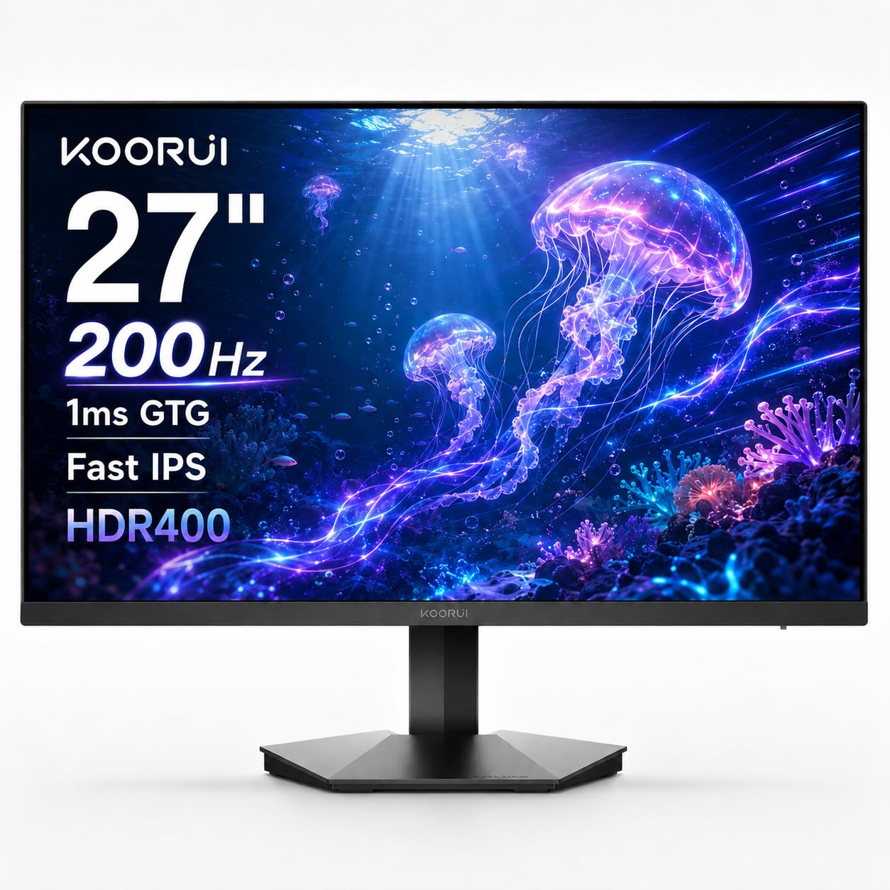 KOORUI モニター ゲーミングモニター 27インチ IPS 200Hz 1ms GTG HDR400 非光沢 フルHD 90%DCI-P3ブルーライト軽減 HDMI DisplayPort Adaptive Sync VESA対応 G2711P